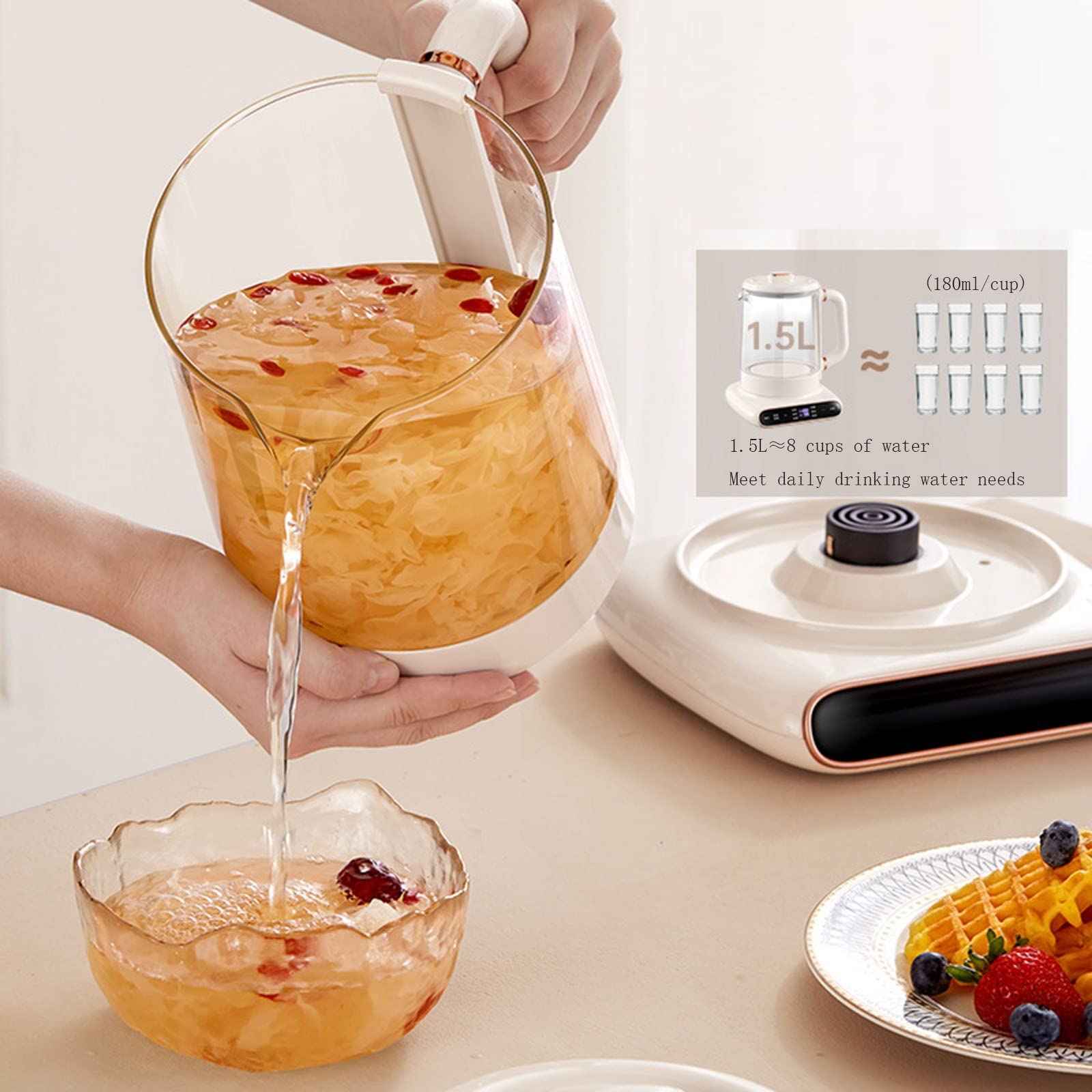 Hervidor eléctrico de cristal, Tetera De Flores Automática Multifunción Engrosada Olla Vidrio for El Hogar Silencio Agua Hirviendo A,1.5L