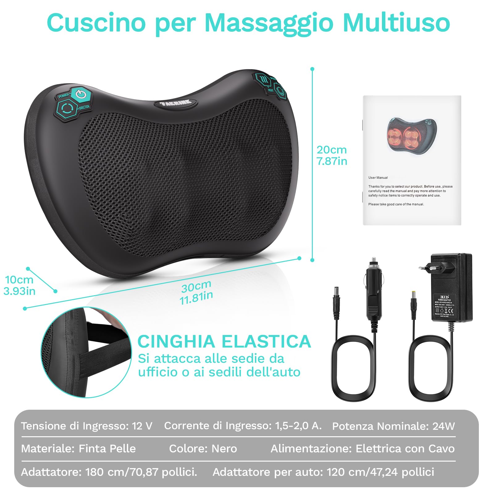 TAKRINK Cuscino Massaggiatore Elettrico Cervicale per Collo e Schiena con 8 Nodi Shiatsu, 3 Velocità Regolabili, Cambio di Direzione Automatico, Rilassarsi Muscolare Adatto a Casa Ufficio
