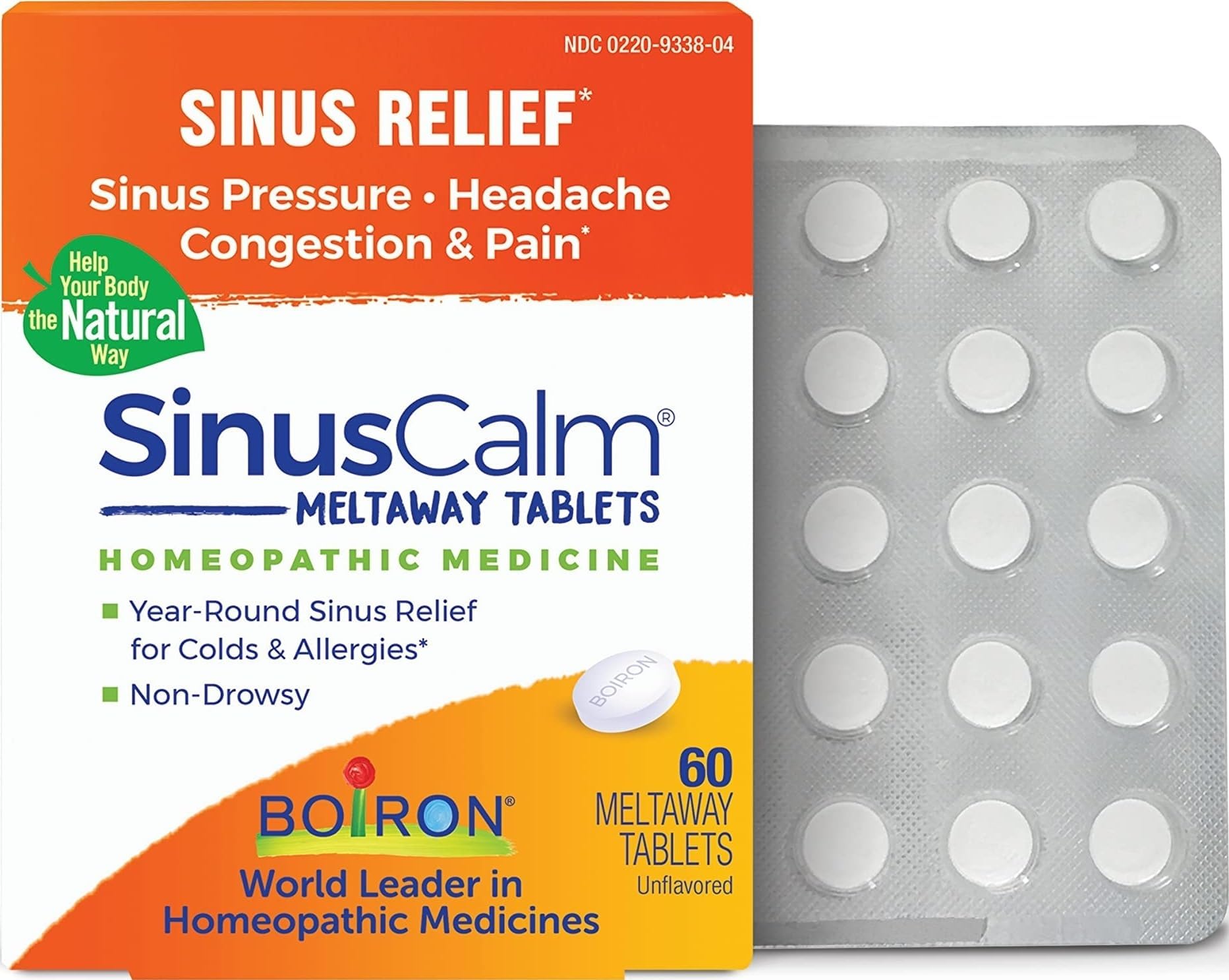 Boiron SinusCalm Tablets for Sinus Pain Relief, Runny Nose, Congestion, Sinus Pressure, Headache - 60 Count