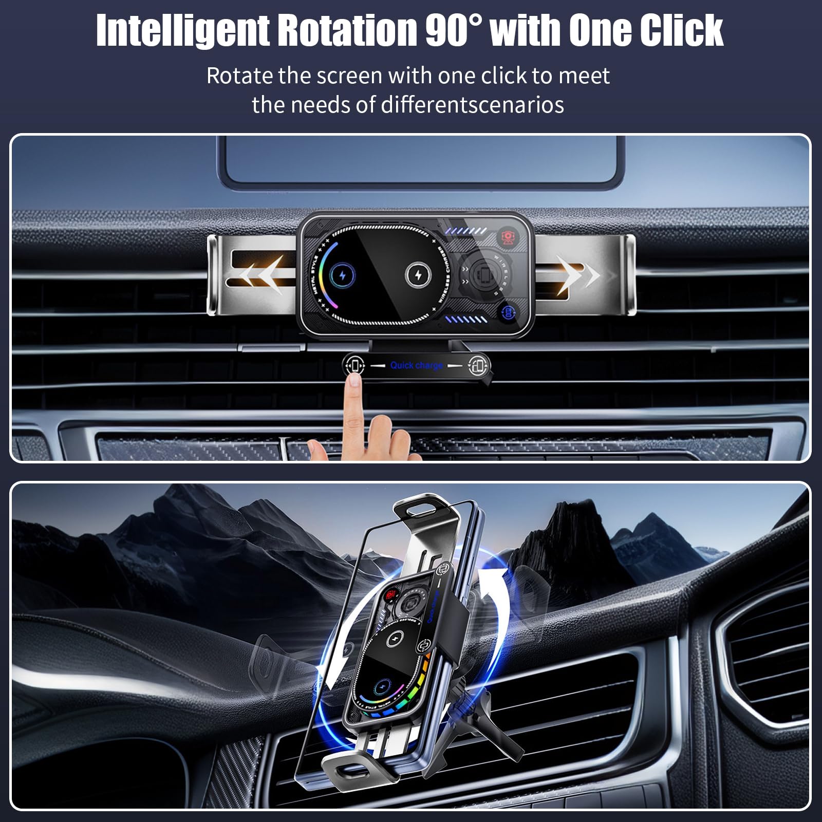 Caricatore Ricarica Wireless Auto 15W, Supporto Smartphone Auto per Galaxy Z Fold/Flip, Qi Doppia Bobina Caricabatteria da Auto, Rotazione 90° per Galaxy Z Fold, Magic V3 V2, Mate X5 X4