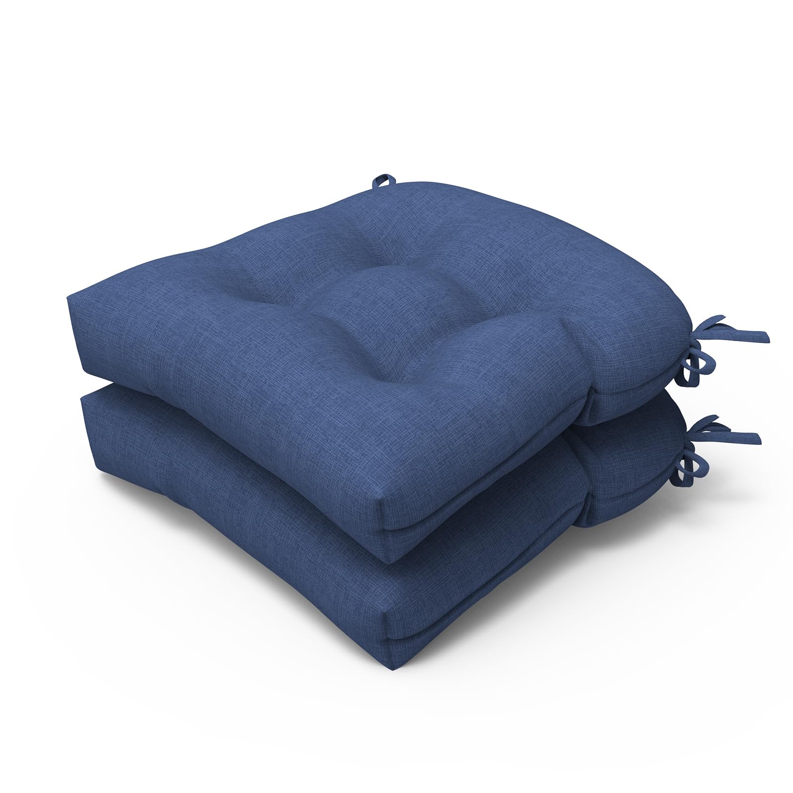 Indoor/Outdoor Wicker Chair Cushions, U-Shape Tufted Patio Seat Cushions All Weather for Outdoor Furniture Home Garden Office Chair Use, 19”x19”x5”, 2 Pack, Textured Navy