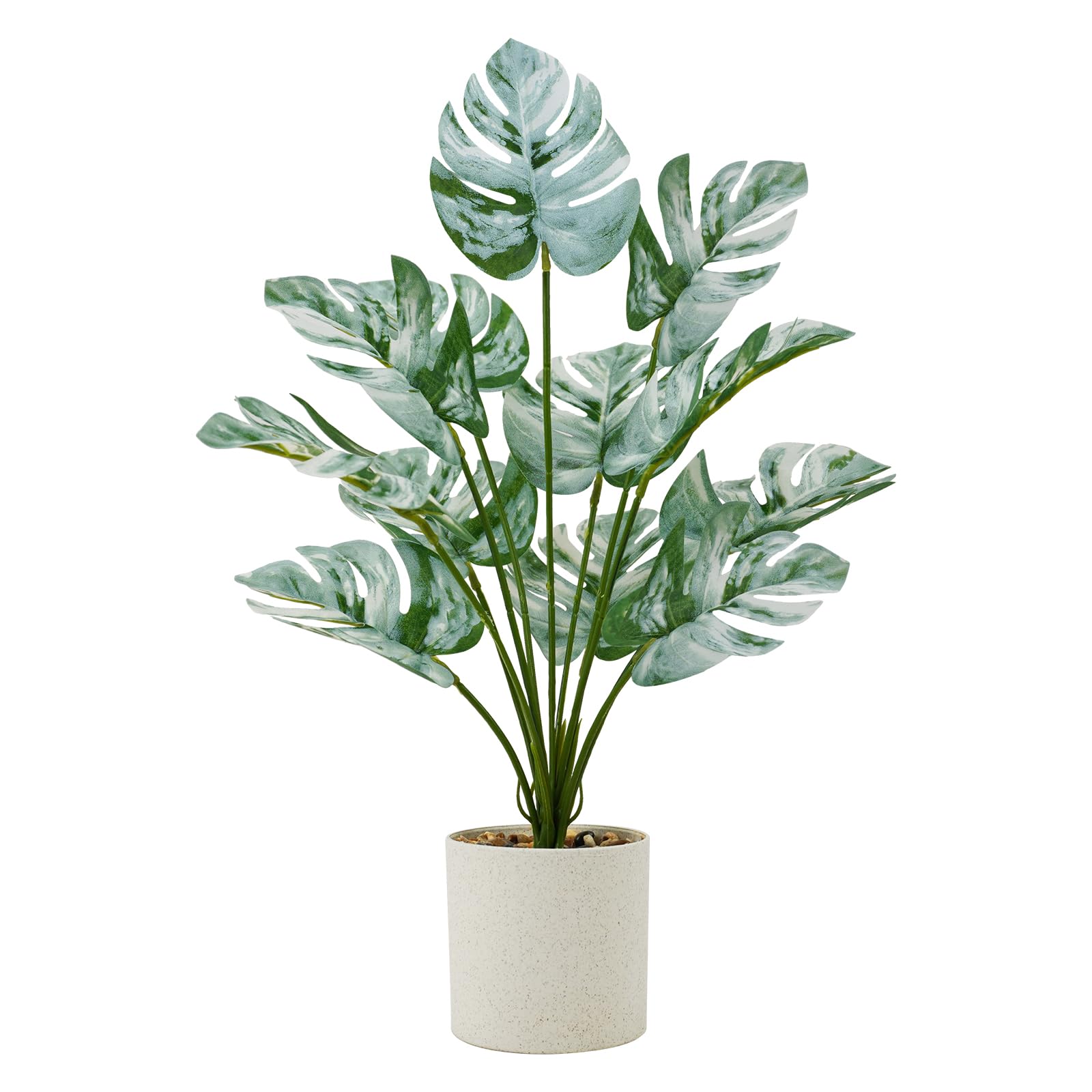 Phliofd 1 Pcs Fake Plants Indoor, 15.7" Faux Potted Artificial Plants for Office Desk Home Shelf Bathroom Indoor Decor (Green+White)