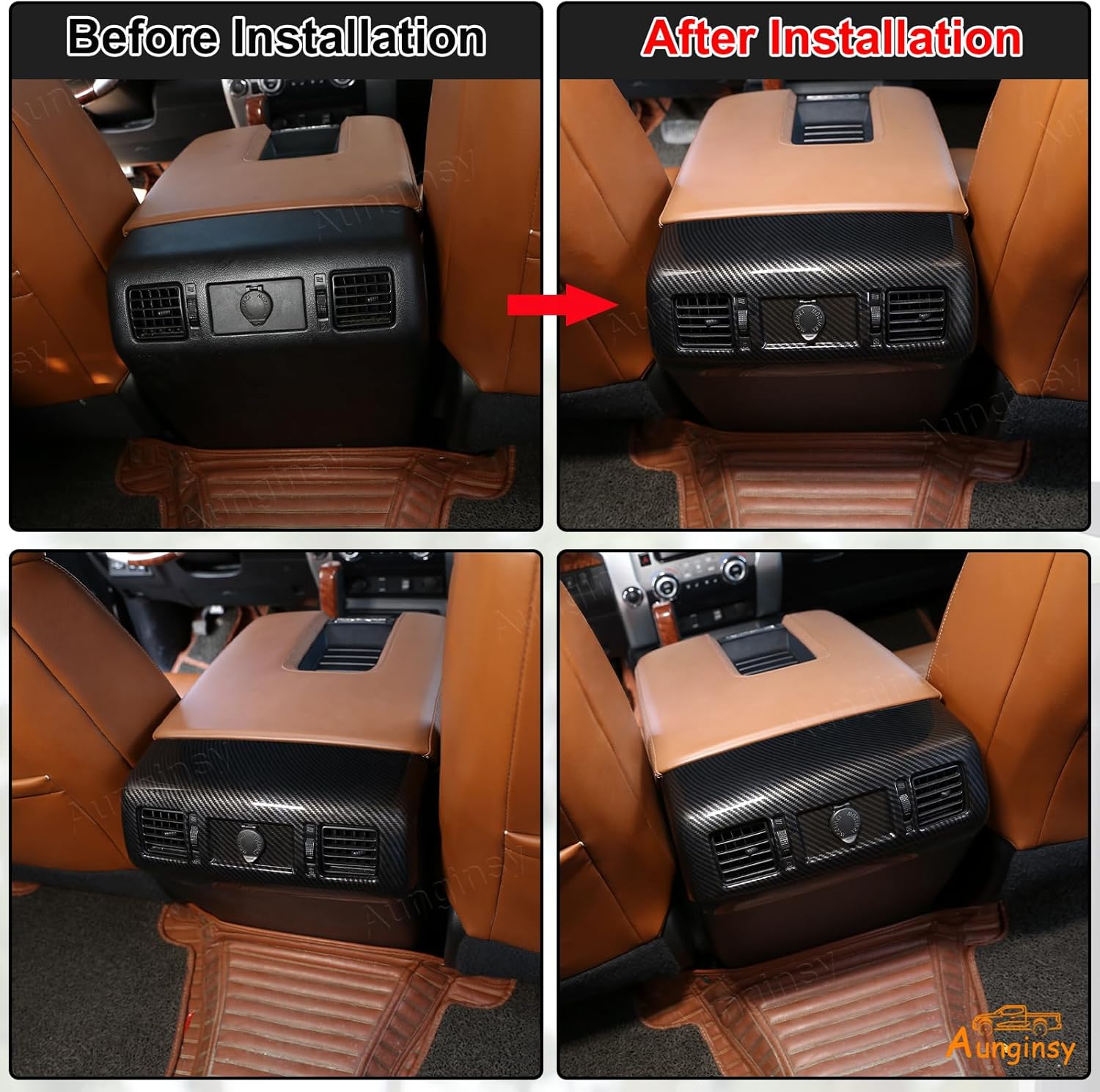 Aunginsy Armrest Rear Air Conditioning Vent Outlet Trim Cover Compatible with Toyota Tundra 2007-2021, Pickup Rear Central Armrest A/C Vent Panel Decorative Frame Protector ABS Interior Accessories