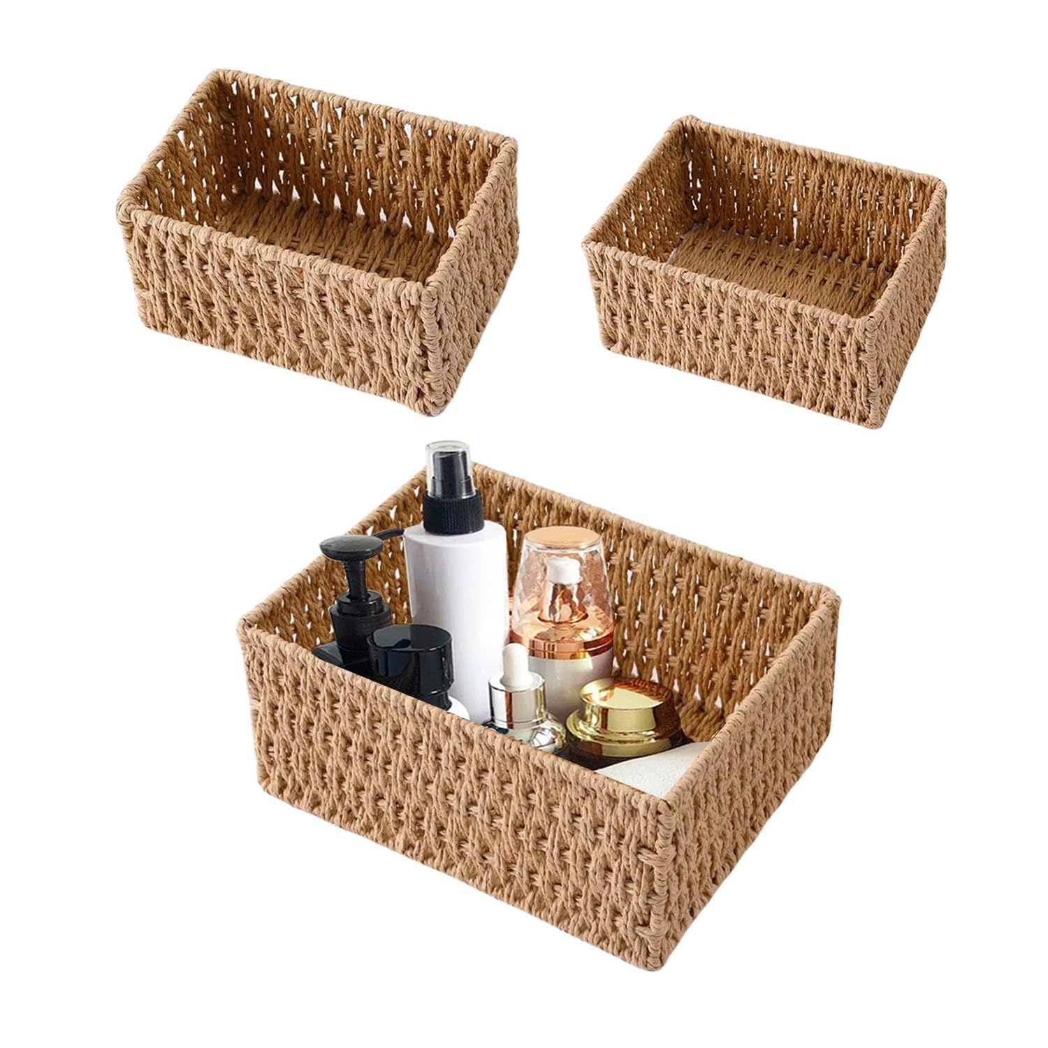 Set Di 2 Cesti In Vimini Intrecciati Con Maniglie - Ideali Per Organizzazione Casa E Cucina - Foto 3