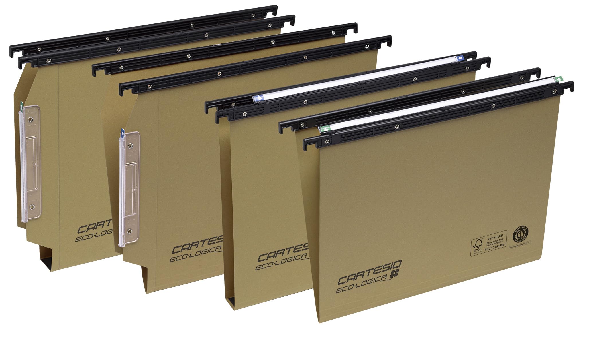 Cartesio Eco-logica® by Bertesi, Lotto di 25 Cartelle Sospese di qualità per Cassetti, in Cartone 240 g/mq, Portaetichette Lenticolare già Montato, 39 cm, Fondo a V, Colore Avana, Cod. 100/395 -A1