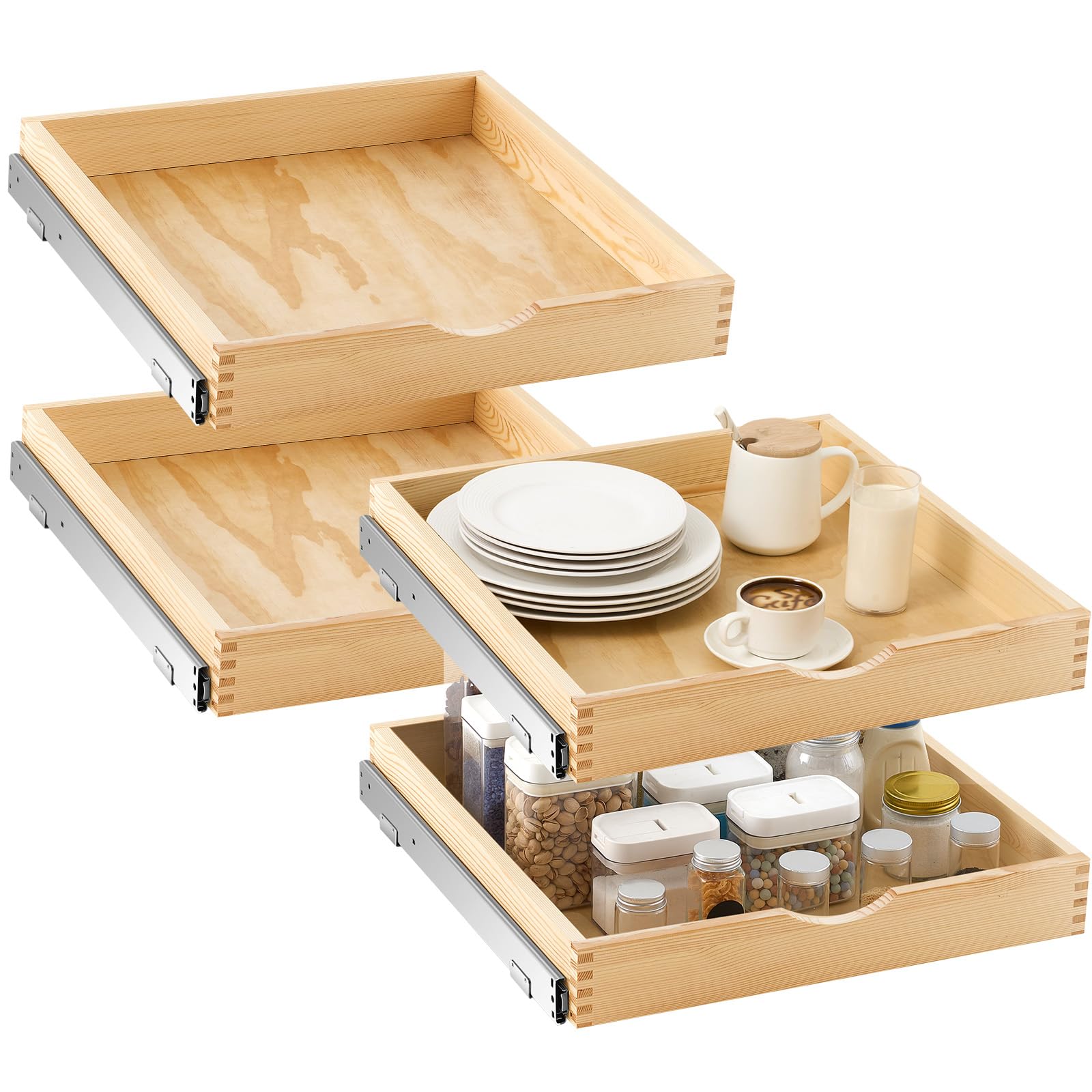 Sintuff 4 Set Wooden Pull out Tray Cabinet Organizer Soft Close Roll out Shelves for Kitchen Cabinets Fully Assembled Slide Pantry Shelves(20'' X 21'')