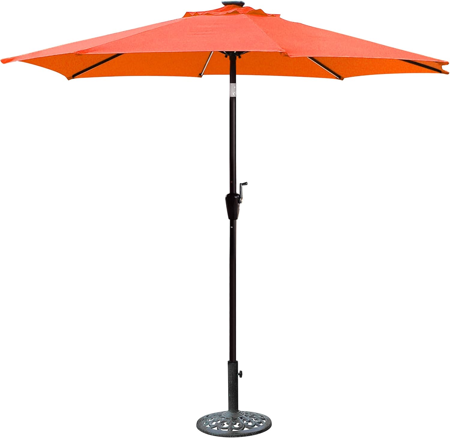 Jeco Aluminum Umbrella with Crank, Solar Guide Tubes, Brown Pole & Fabric, Red, 9'