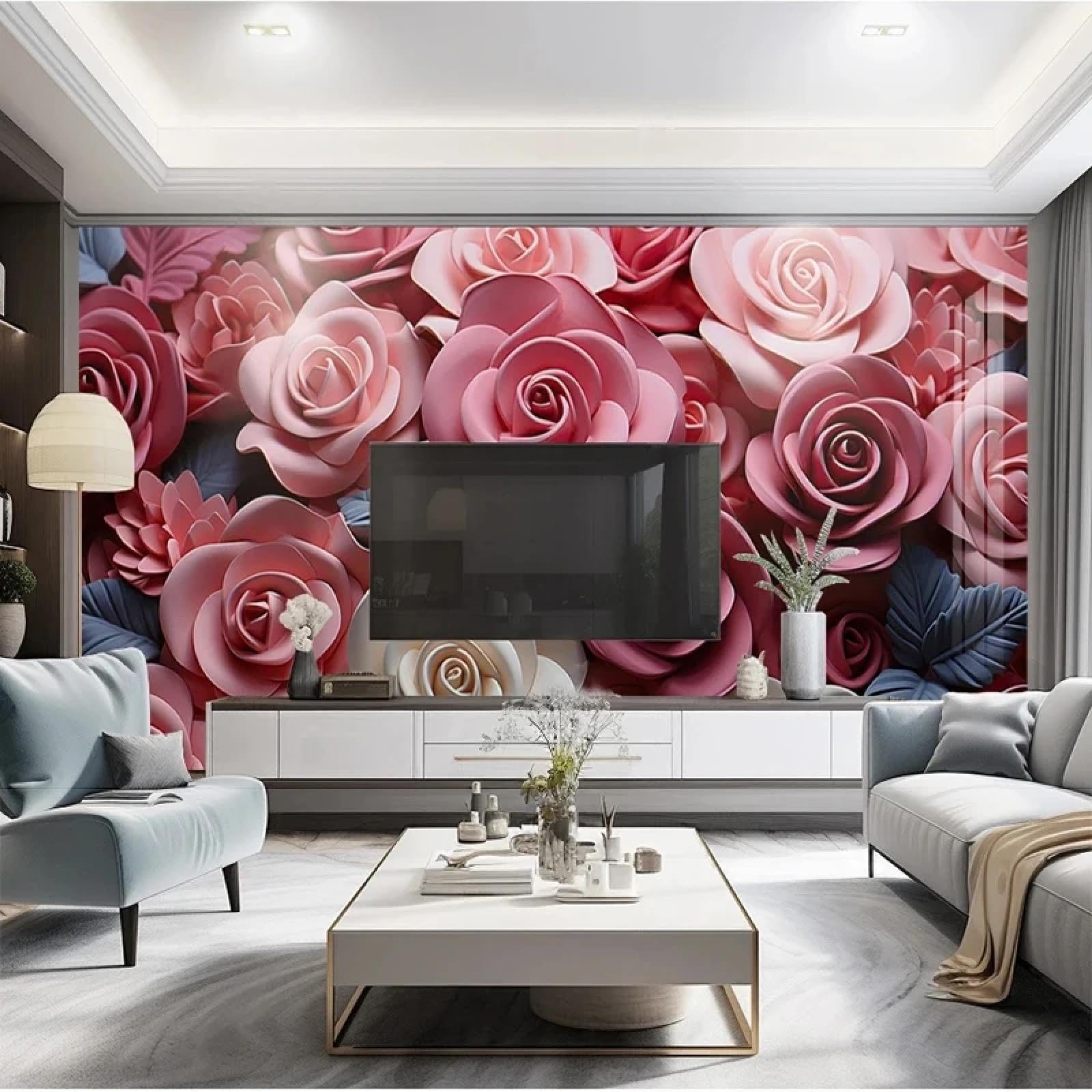 Papier peint photo 3D rose rouge decor artistique de salon moderne