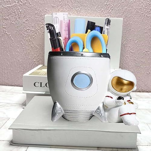 Miniatura 2 de Muyankissu Soporte para bolígrafo de astronauta, soporte para lápices de escritorio, organizador de escritorio de resina Spaceman, accesorios