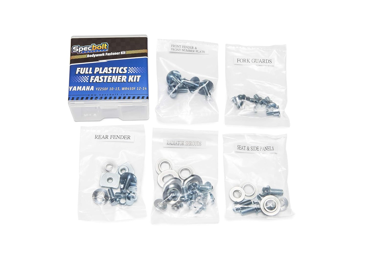 Specbolt Full Plastics Body Fastener Kit. Fits Yamaha: 10'-13' YZ250F YZ 250F YZF250 & 12'-14' WR450F WR450 Fender Side Panels Shrouds Number Plate #1014