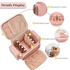 Large Makeup Bag, Portable Travel Makeup Bag Organizer for Women Girls with Makeup Brush Compartment & Two Side Pockets, Cosmetic Travel Bag Vertical Storage Toiletry - Pink