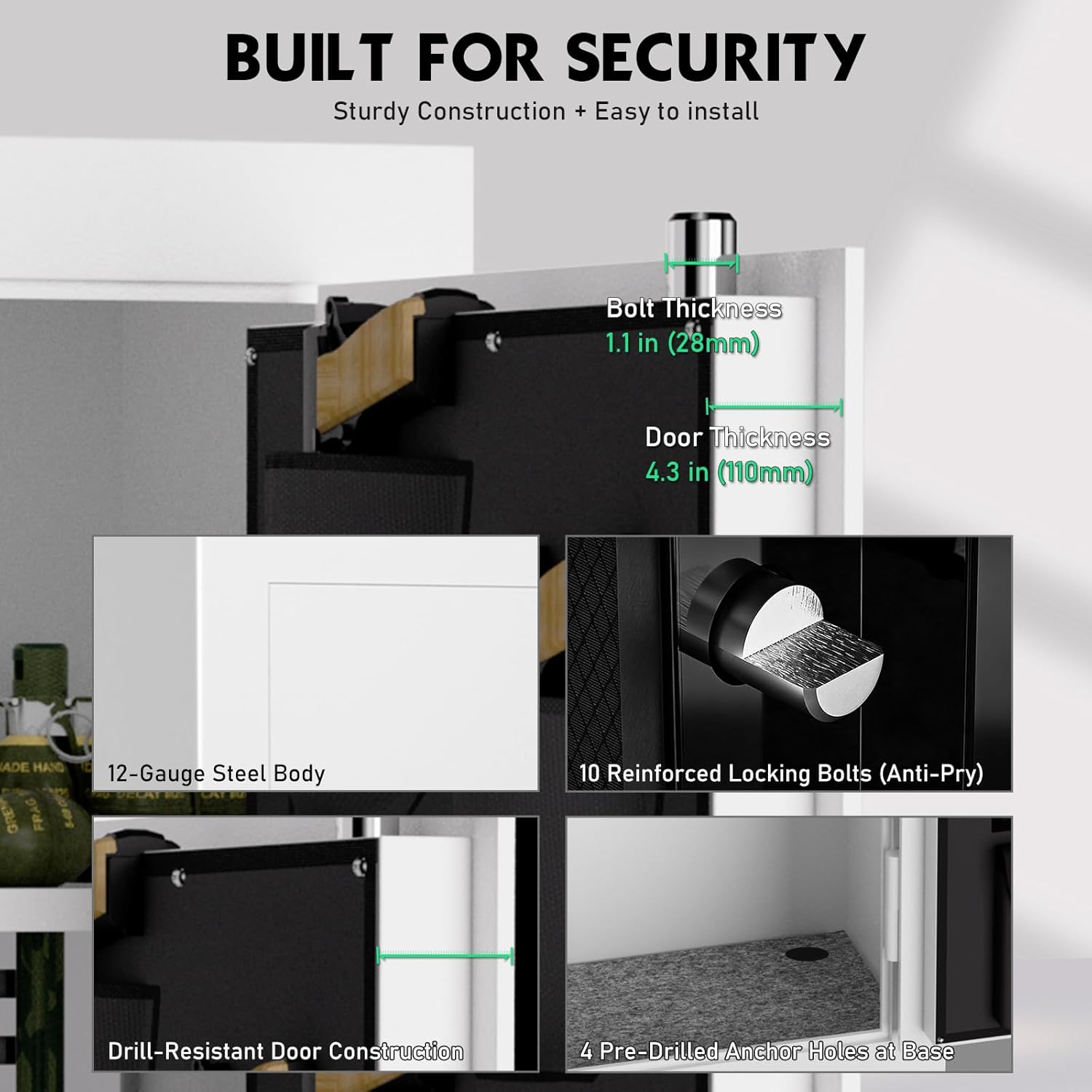 15-20 Large Gun Safe, Gun Safes & Cabinets with Removable Pegboard & Door Organizers, 54.33" Gun Cabinet for Rifles and Pistols with Digital Keypad & Magnetic Lamp (Already Assembled, White)