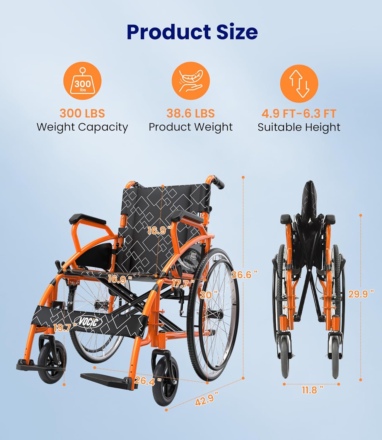 VOCIC U31 wheelchair dimensions, including folded size