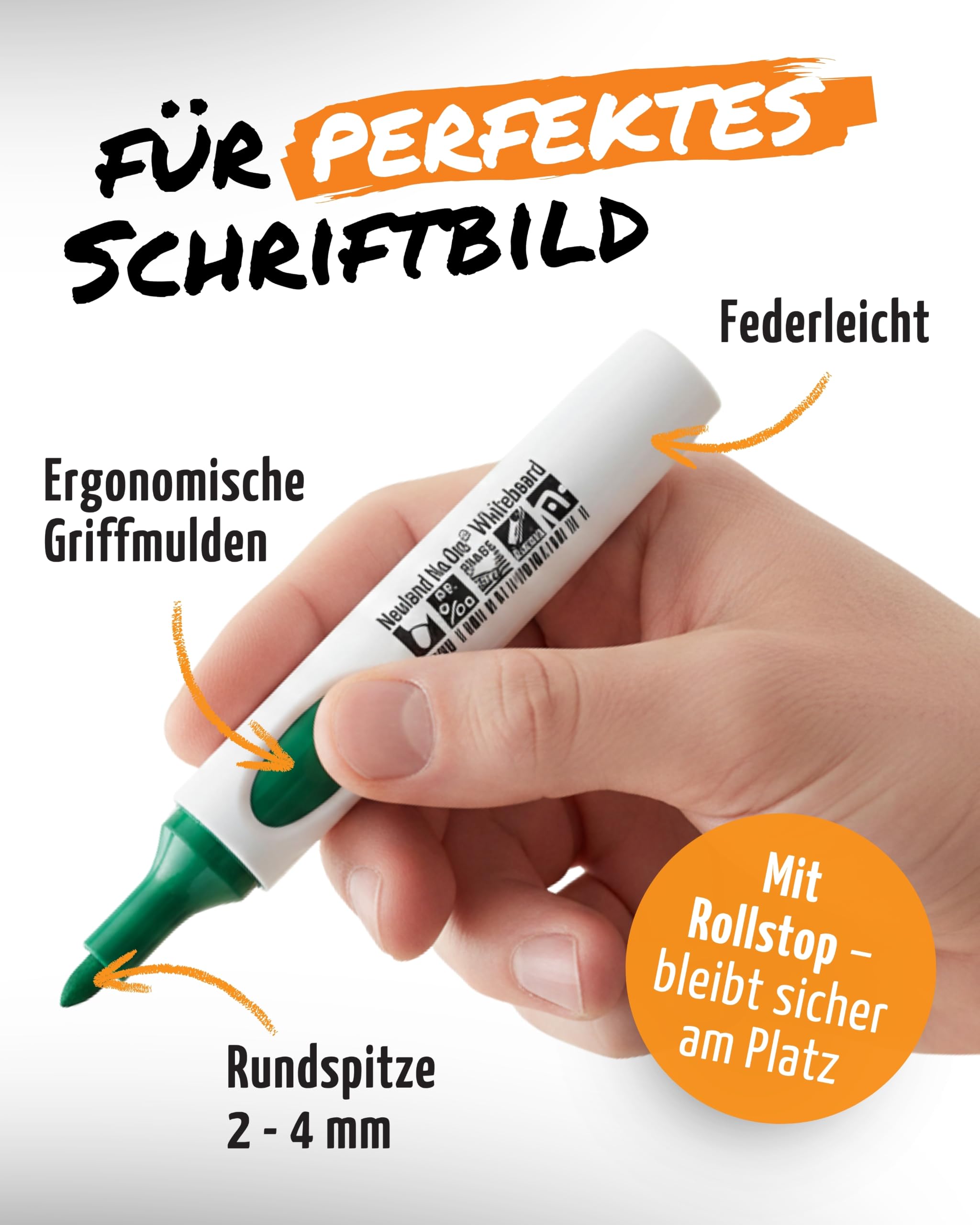 Neuland No.One® R Whiteboard 10er-Set Basic Tones 9W I Marker mit Rundspitze 2-4 mm I Farbset mit 4x Schwarz 2x Rot 2x Blau 2x Grün I Wiederbefüllbare Boardmarker für Whiteboards I trocken abwischbar