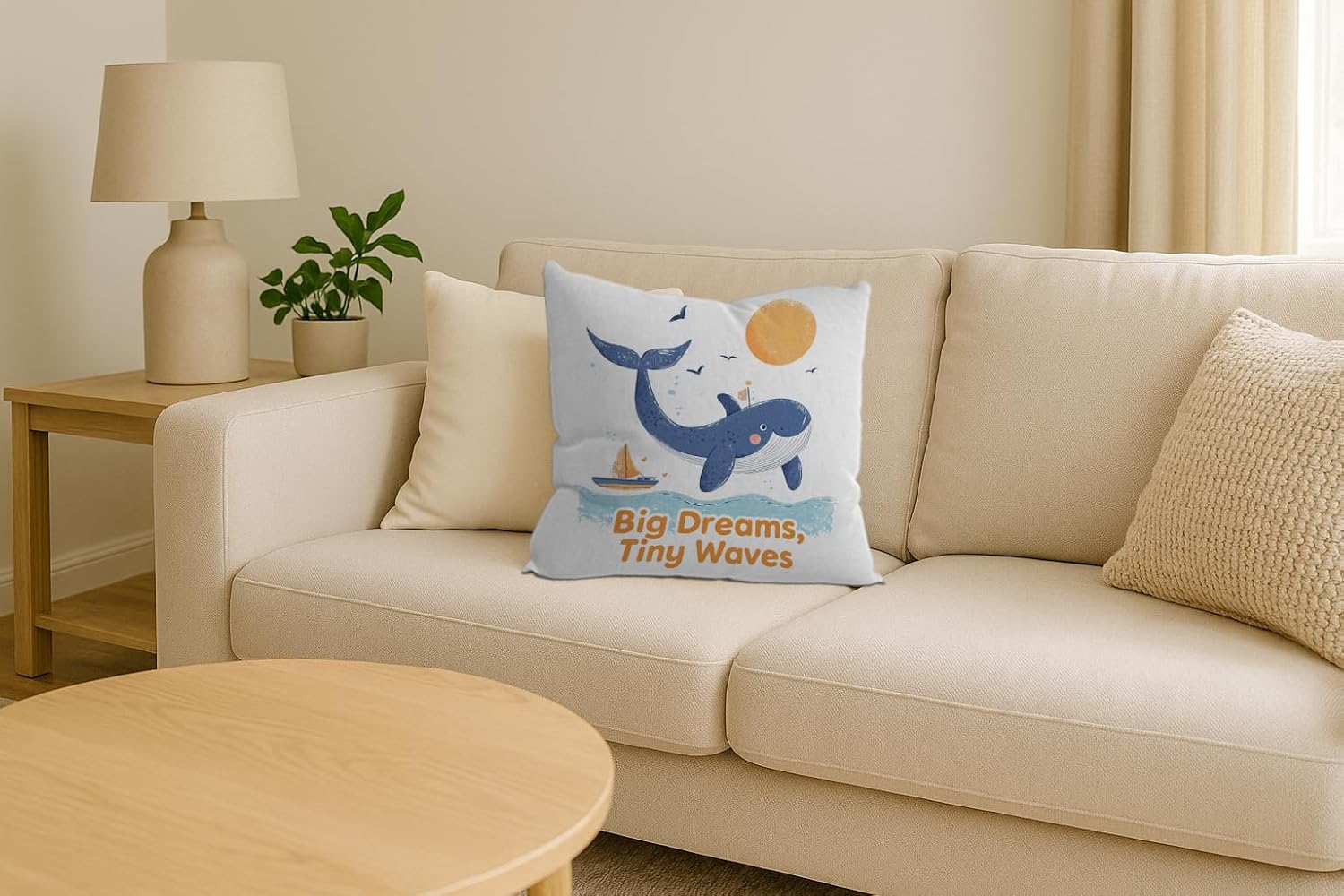 Big Dreams Tiny Waves Whale Pillow Cover, Kids Ocean Decor, 18 x 18 Inches image 4