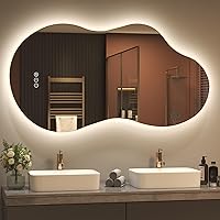 Vista 17 de SMIROR Espejo de Baño Retroiluminado Irregular con Luces 20 x 32, Espejo de Tocador con Luz LED Asimétrica en Forma de Nube para Pared