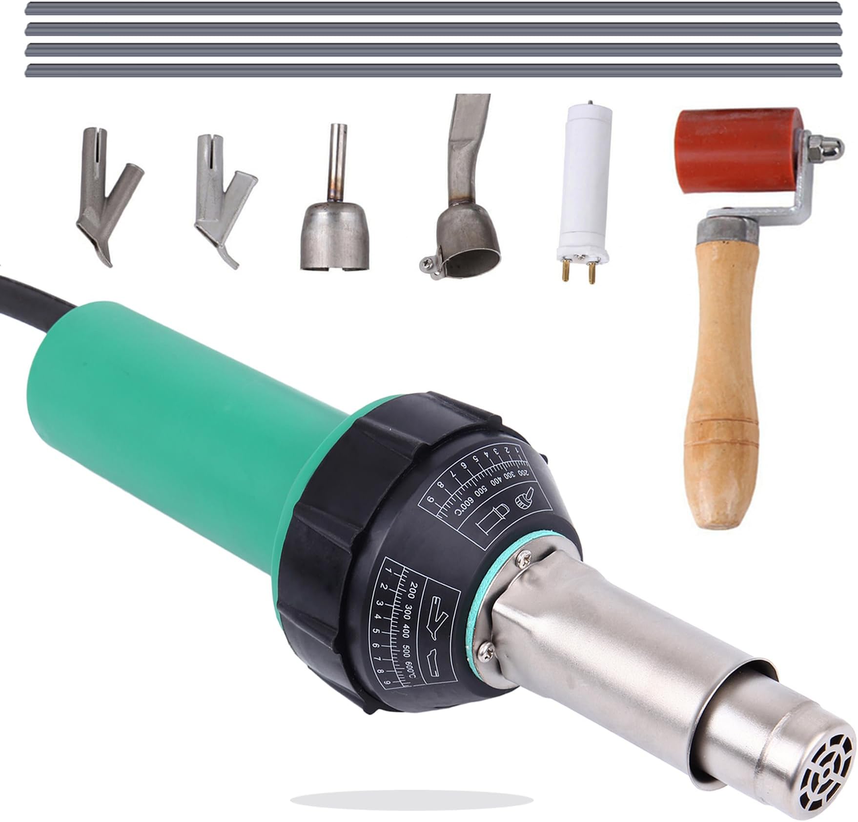 Samger 1500W 110V Hot Air Heating Gun Plastic Handheld Hot Air Torch Welder Kit Vinyl PVC TPO Welding Kit Adjustable Temperature 30-680℃ with Welding Speed Nozzle Roller Welding Rod Welding Core