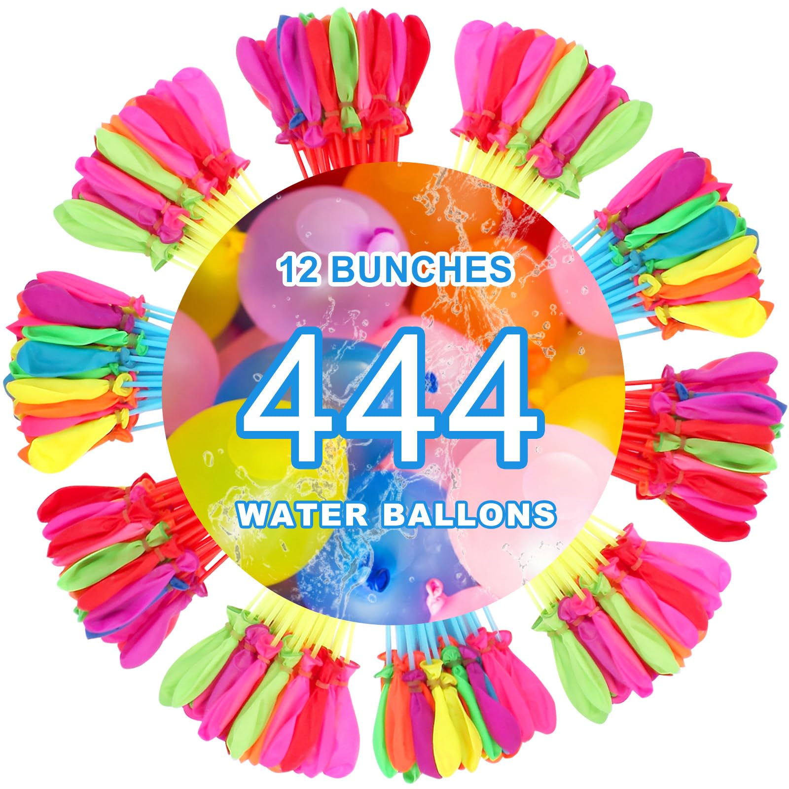 Water Balloons for Children Adult, 444 PCS Quick Filling and Tying Knots Self Sealing, for Summer Water Bomb Game Fight Sports Fun Party