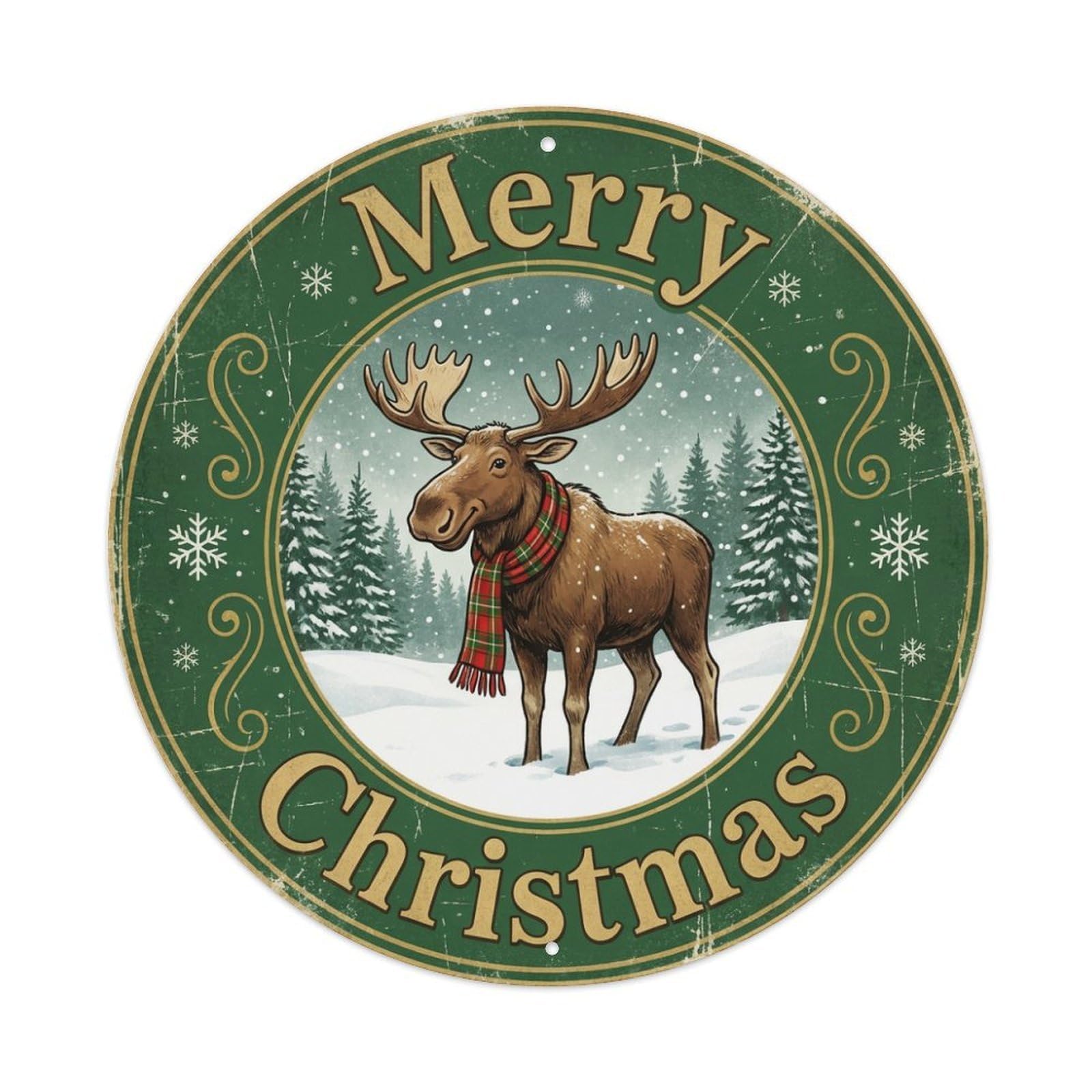 Merry Christmas Moose Scarf Snow Metal Tin Sign