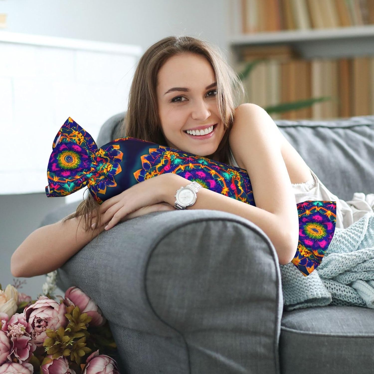Mandala Pattern Print Candy Cylindrical Eco-Friendly Pillow Soft Velvet Living Room Bedroom Travel Decor