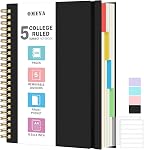 Cahier à Spirale 8.5" x 11", 5 Cahiers de Sujet Ligné Universitaire avec Diviseurs Amovibles, 300 Pages 100GSM Épais Journal d'Écriture à Spirale pour Femmes & Hommes, Grand Cahier Ligné A4 pour Travail, École