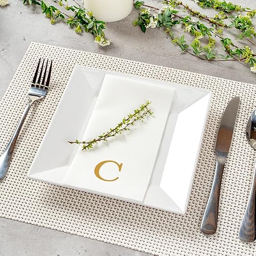 Miniatura 495 de Luxenap - Toallas de invitados de 15.8 x 7.9 pulgadas, 50 toallas de mano con letras plateadas, letra "P", fuente Sans Serif, servilletas de papel