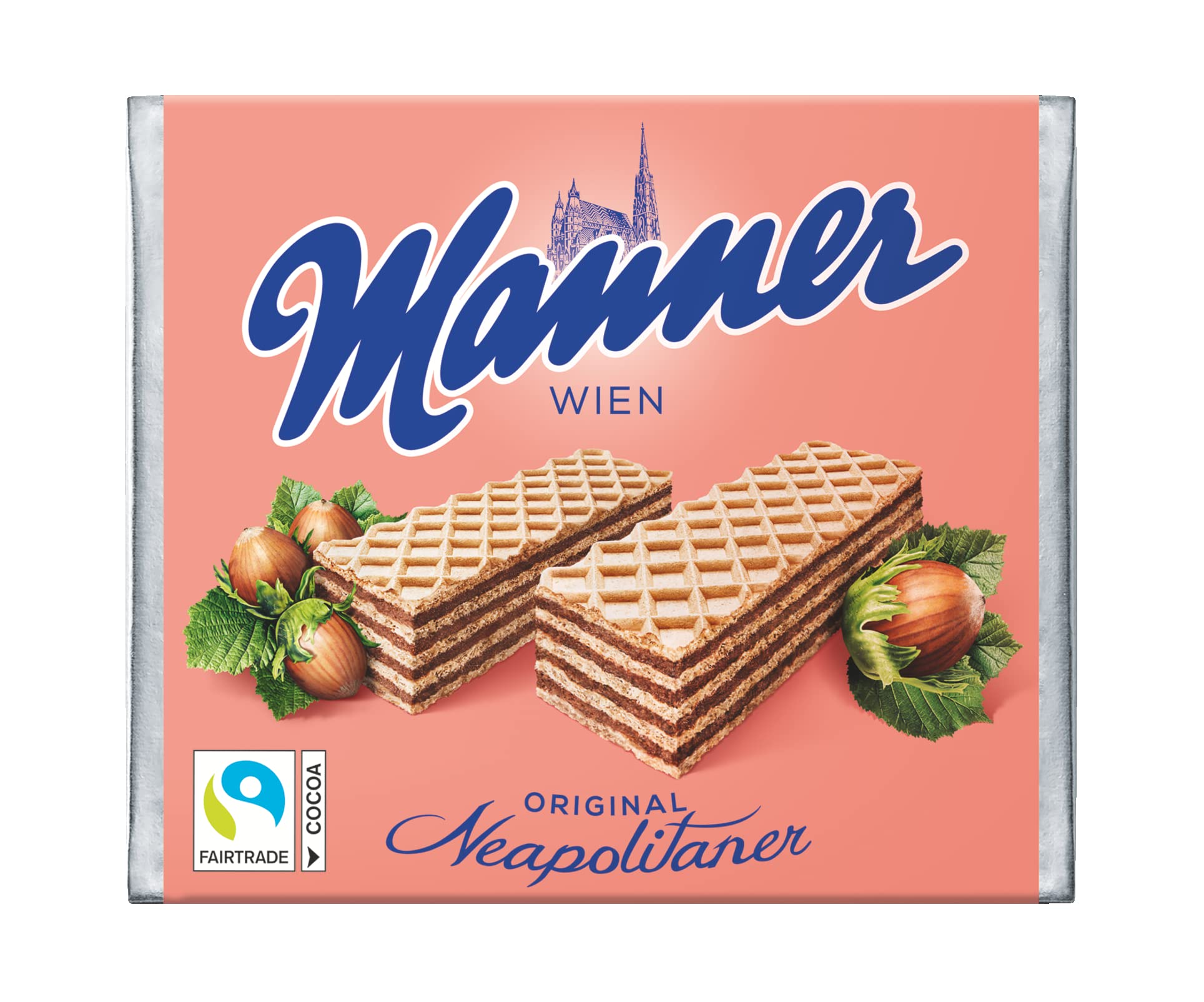 Manner WIEN Neapolitaner | gaufrettes croustillantes végétaliennes à la crème de noisette | paquet de 12 (12 x 75 g) (Lot de 2)