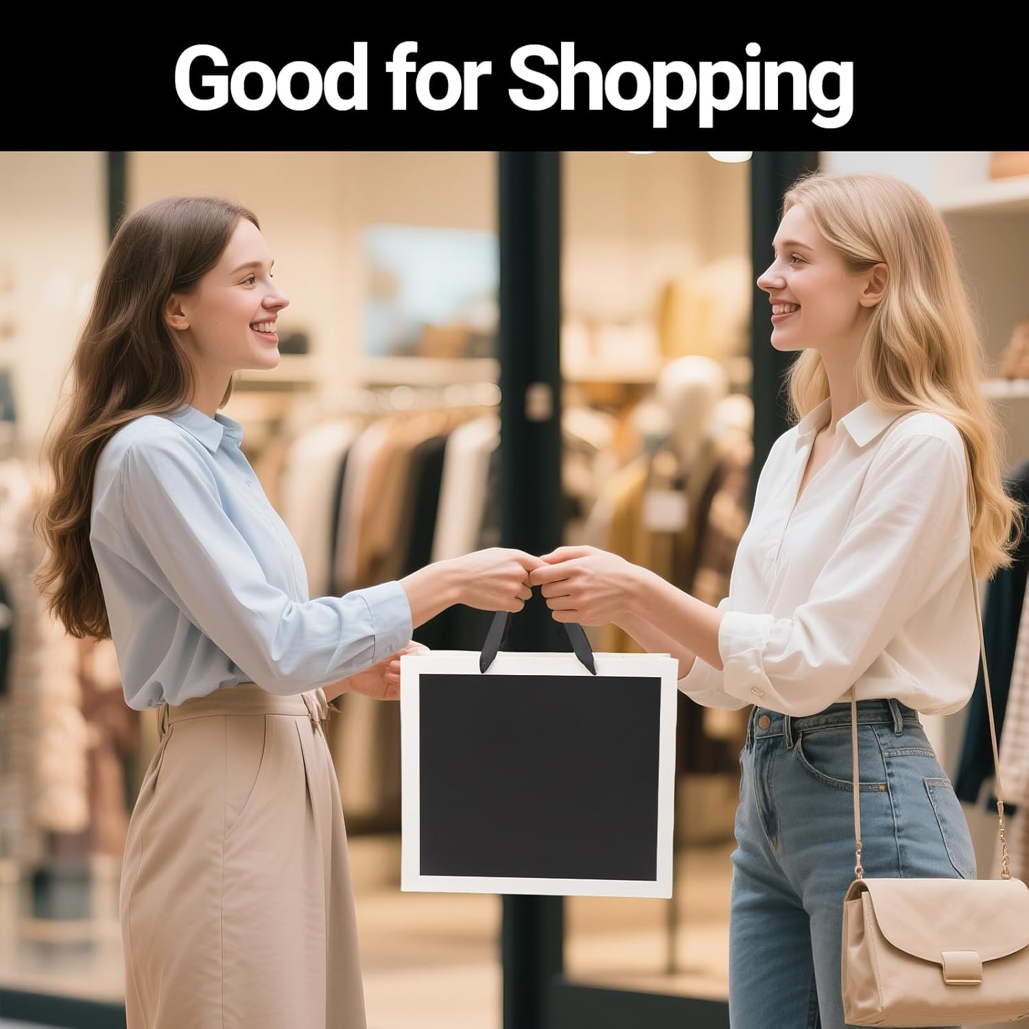 EUSOAR Black Shopping Bags, 25pcs 12.5"x4.5"x11" Gift Wrap Tote Bags with Handles, Merchandise Retail Paper Wrapping Bag for Small Business Grocery Boutique Wedding Bridal Party Favor-Black/White
