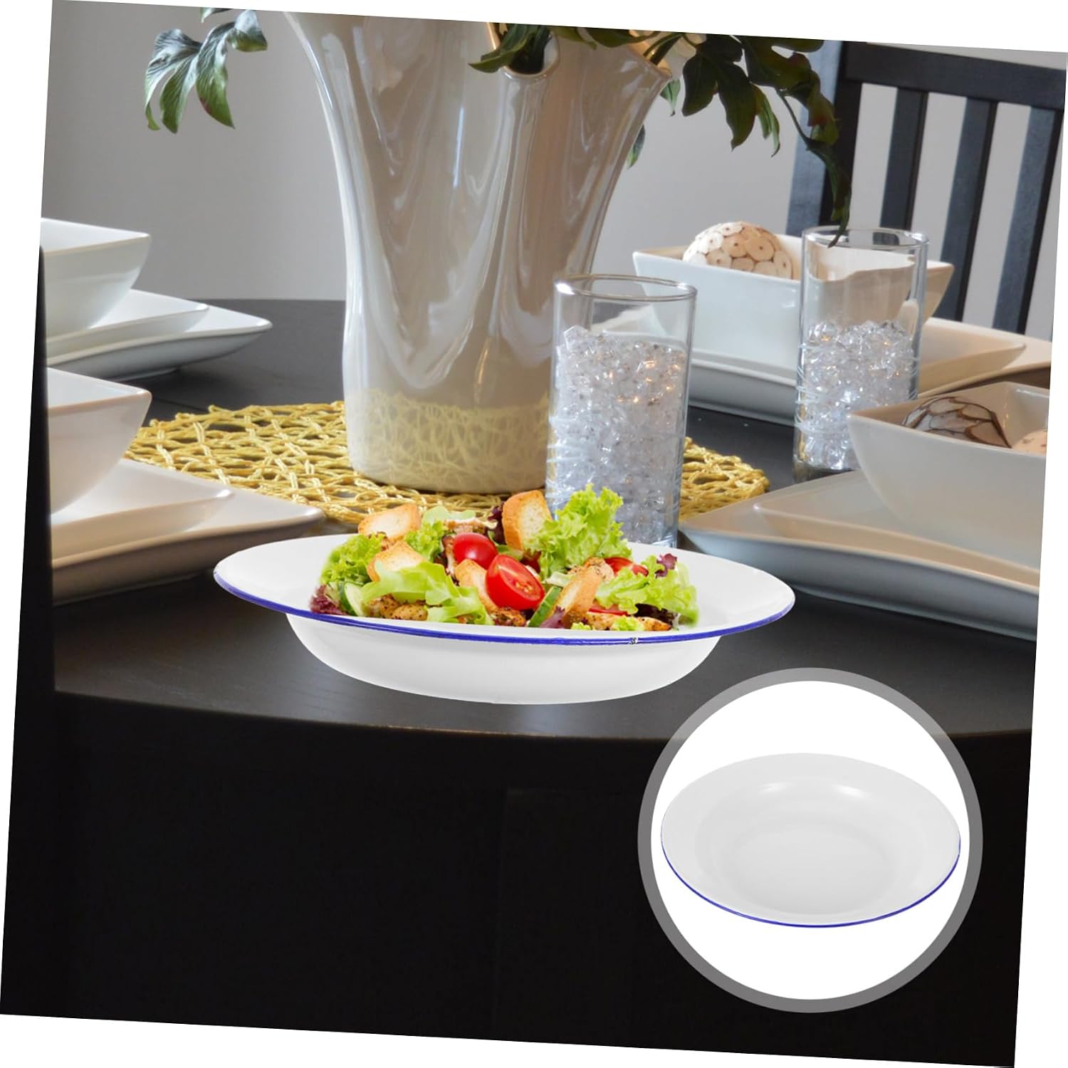 ABOOFAN White Enamel Dinner Plate 26cm round Wide Shallow Serving Dish