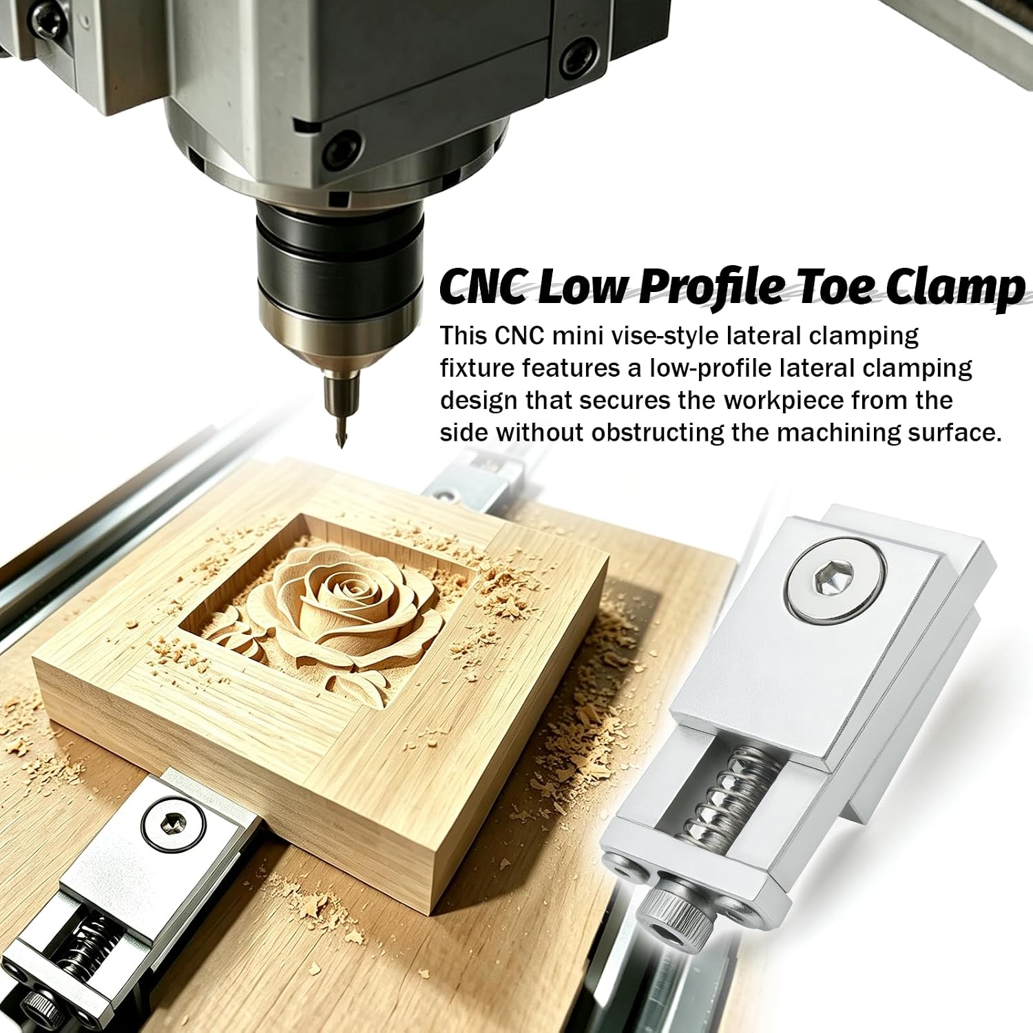 Low Profile Toe Clamp, CNC Vise Clamps for 3018 Wood Metal Milling, 4 Pack