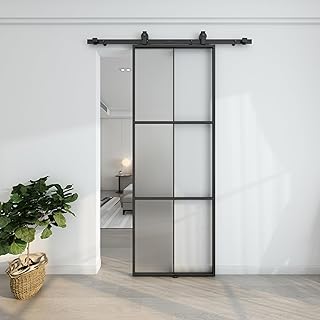 Barnsmith 30in x 84in Aluminum Glass Barn Door Panel - DIY Frosted Tempered Glass Door Slab - Easy Assembly
