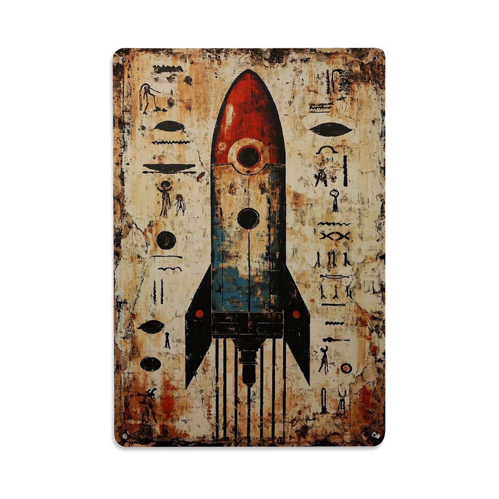 Jdyaojiesheng Vintage Rocket Ancient Symbols Artwork Pattern Tin Sign Retro Metal Wall Decor Metal Poster, Home Bar Garage Farmhouse Cafe Wall Art Decoration 8X12inches