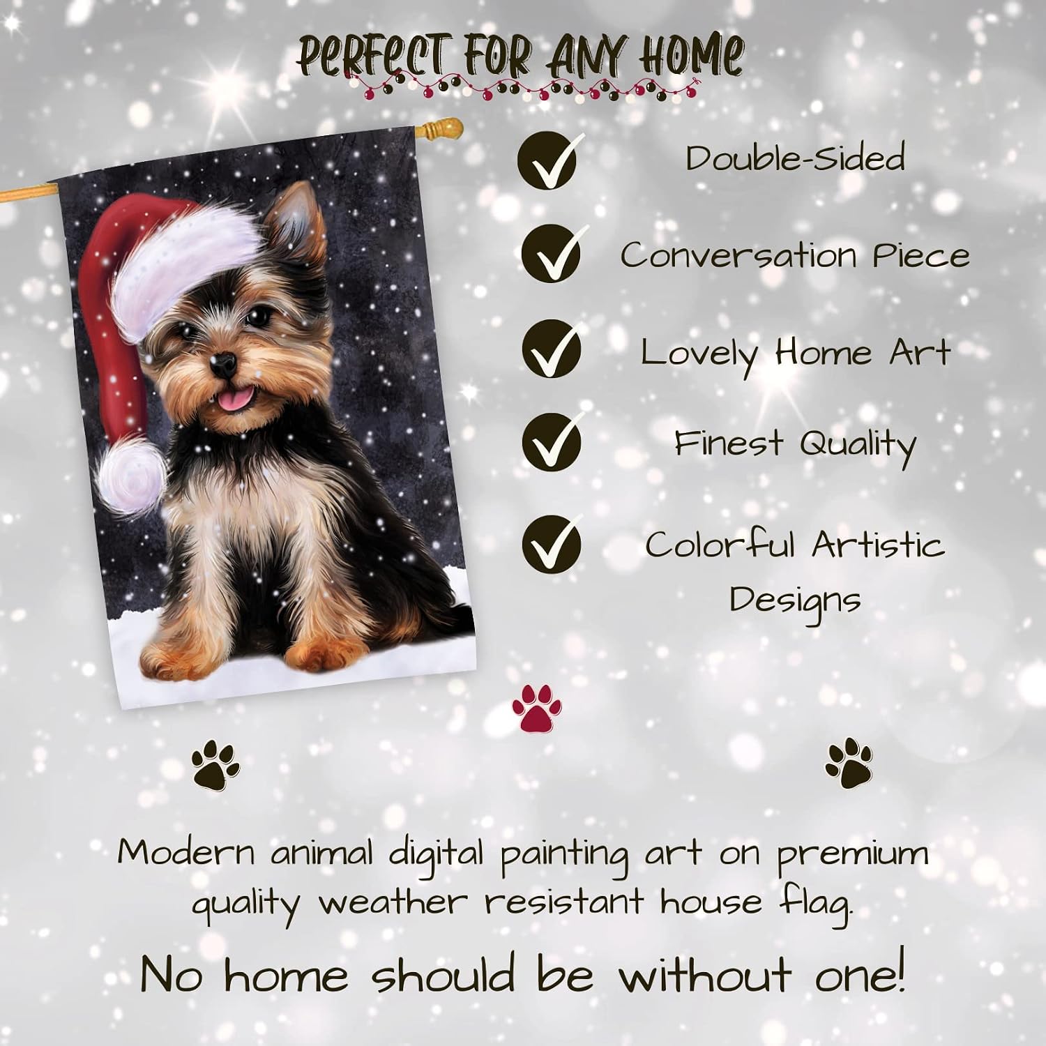 Doggie of the Day Yorkshire Terrier Dog House Flag - Christmas Let it Snow - Holiday Outdoor Double Sided Pet Portrait Home Garden Decor 28"w x 40"h, HFLG61144