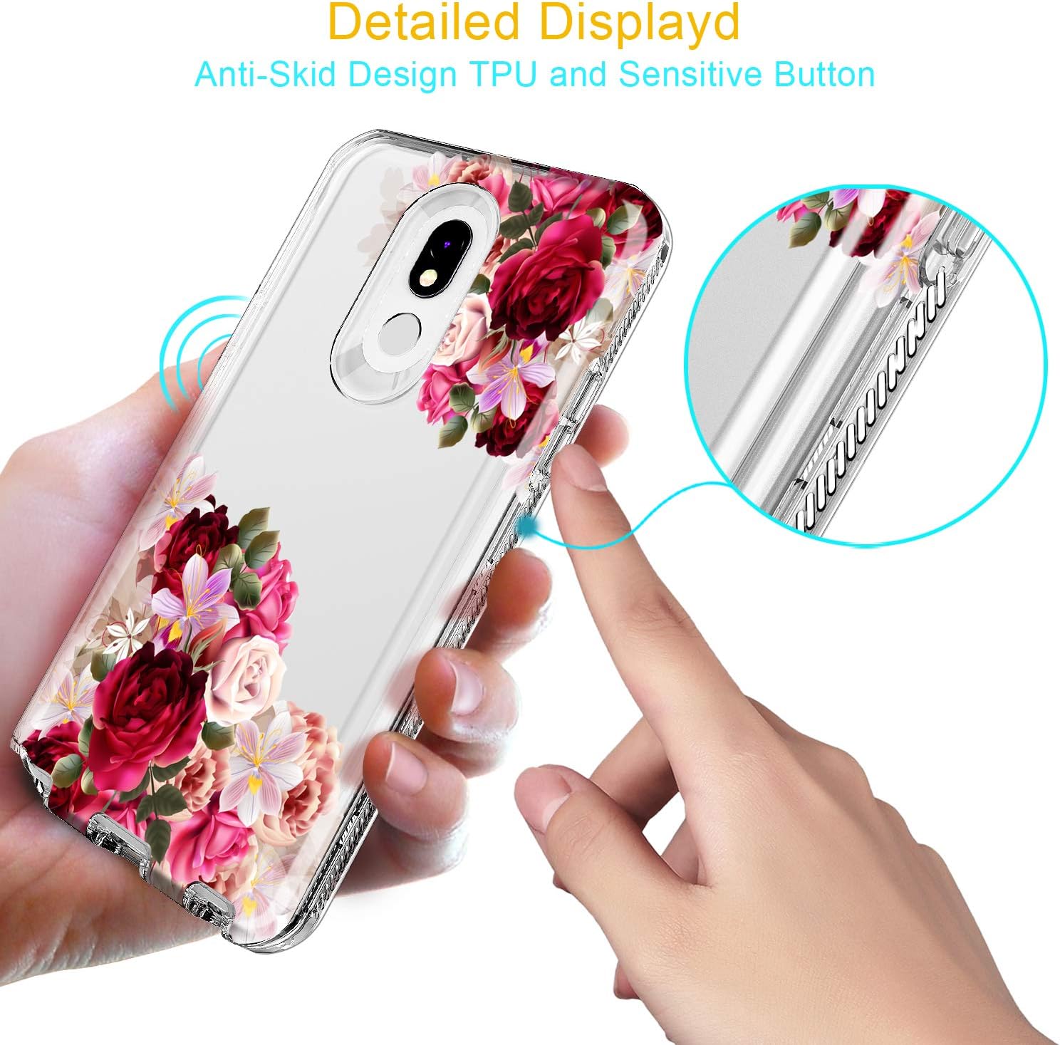 ACKETBOX LG Stylo 5 Case,Hybrid Impact Defender Transparent Hard PC Back Case+Clear TPU Cover and Bumper Built-in Protective Film Full Body Protective Cover Case for LG Stylo 5 2019(Flowers-01)