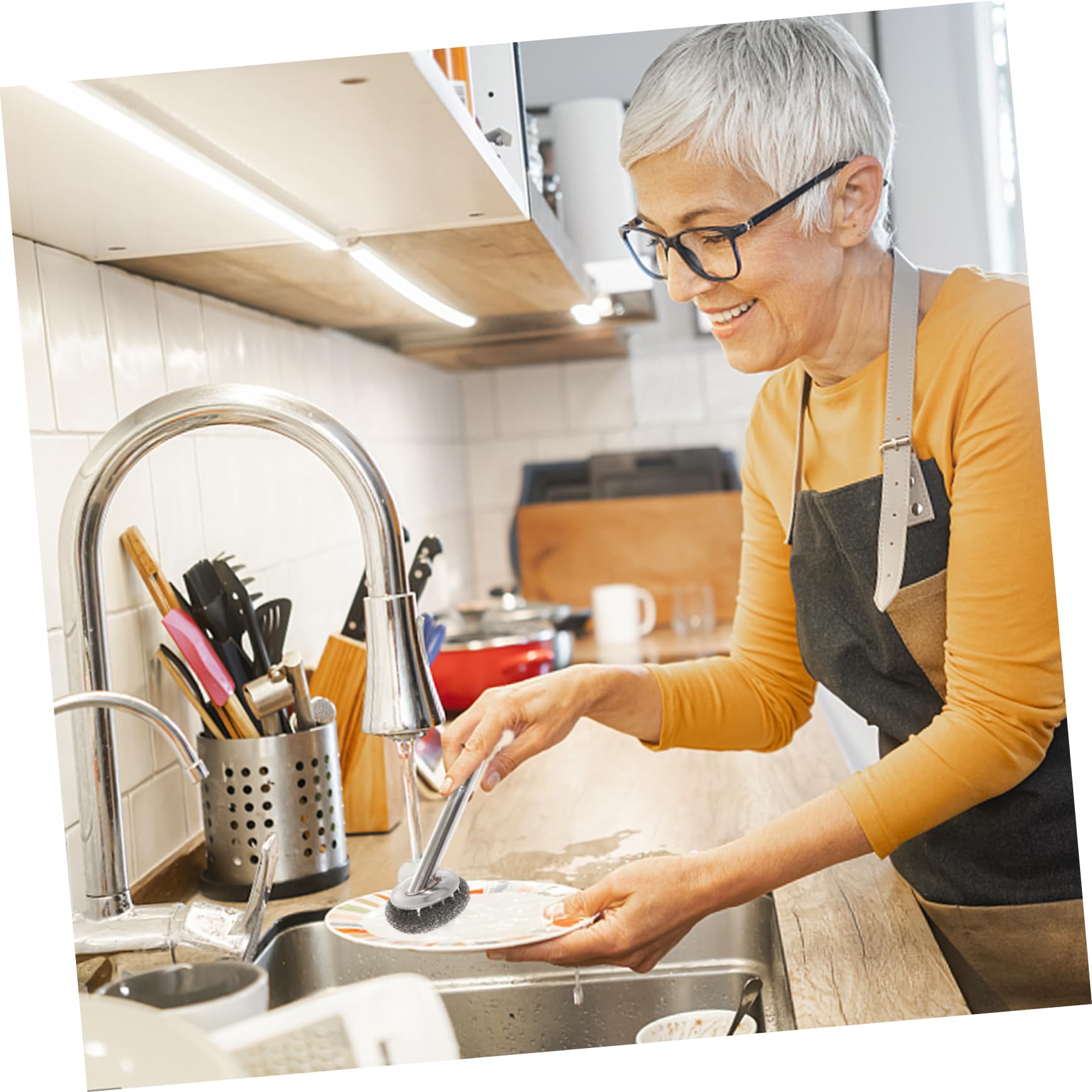 GALPADA 3 Pcs Stainless Steel Wire Ball Brush Dish Cleaning Tool Dishwasher Brush Kitchen Cleaning Long-use