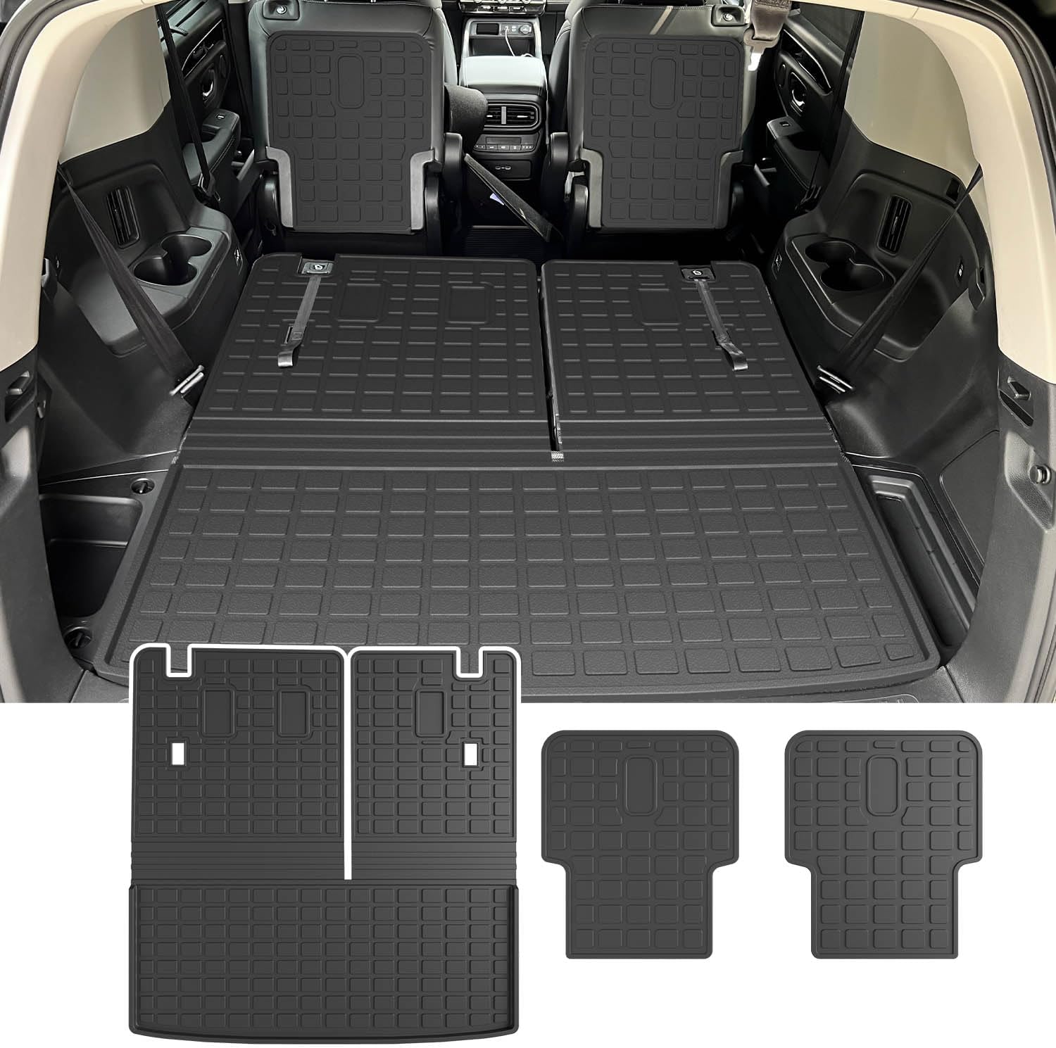 powoq cargo mat compatible with 2023 2024 2025 honda pilot rear cargo liner trunk mat tpe all weather protection 2nd row backrest trunk liner replacement for 2023-2025 honda pilot accessories trunk backrest mat+2nd backrest mat compatible with 2023-2025 honda pilot