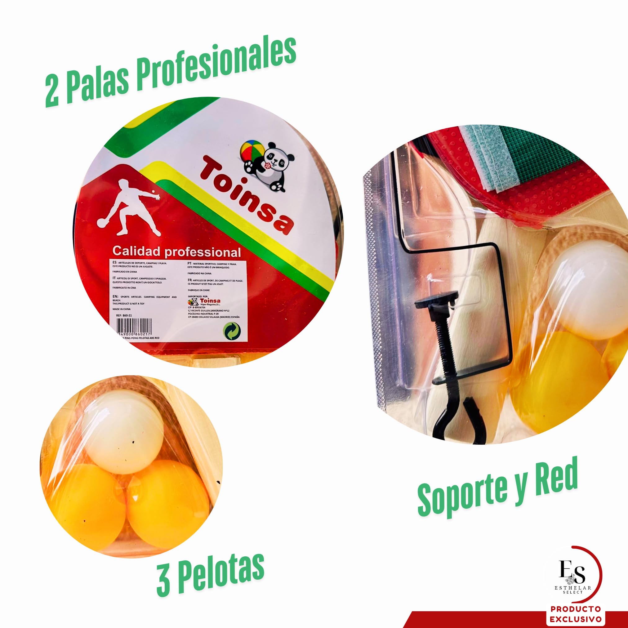 Set de Ping Pong Portátil – 2 Palas + 3 Pelotas + Red con Soportes – Juego de Mesa para Exterior e Interior – Ideal para Camping, Jardín, Vacaciones y Escapadas