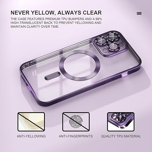 Miniatura 3 de Misea Funda magnética transparente para iPhone 14 Pro Max compatible con MagSafe Nunca amarilla Protección contra caídas de grado militar Protector