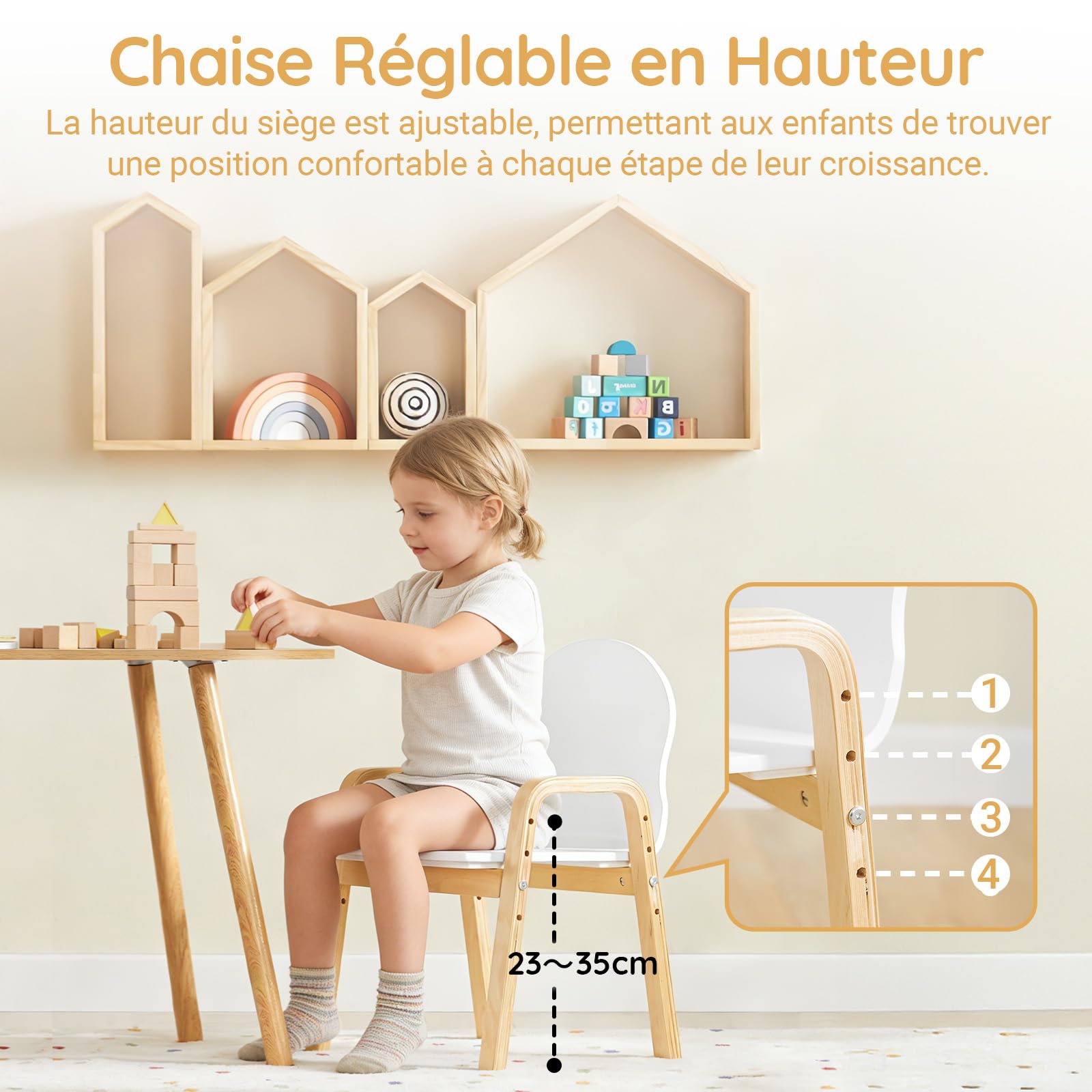 SoBuy KMB24-Wx2 Lot de 2 Chaise Enfant Design Tabouret avec Accoudoirs et Dossier Hauteur d'Assise Réglable