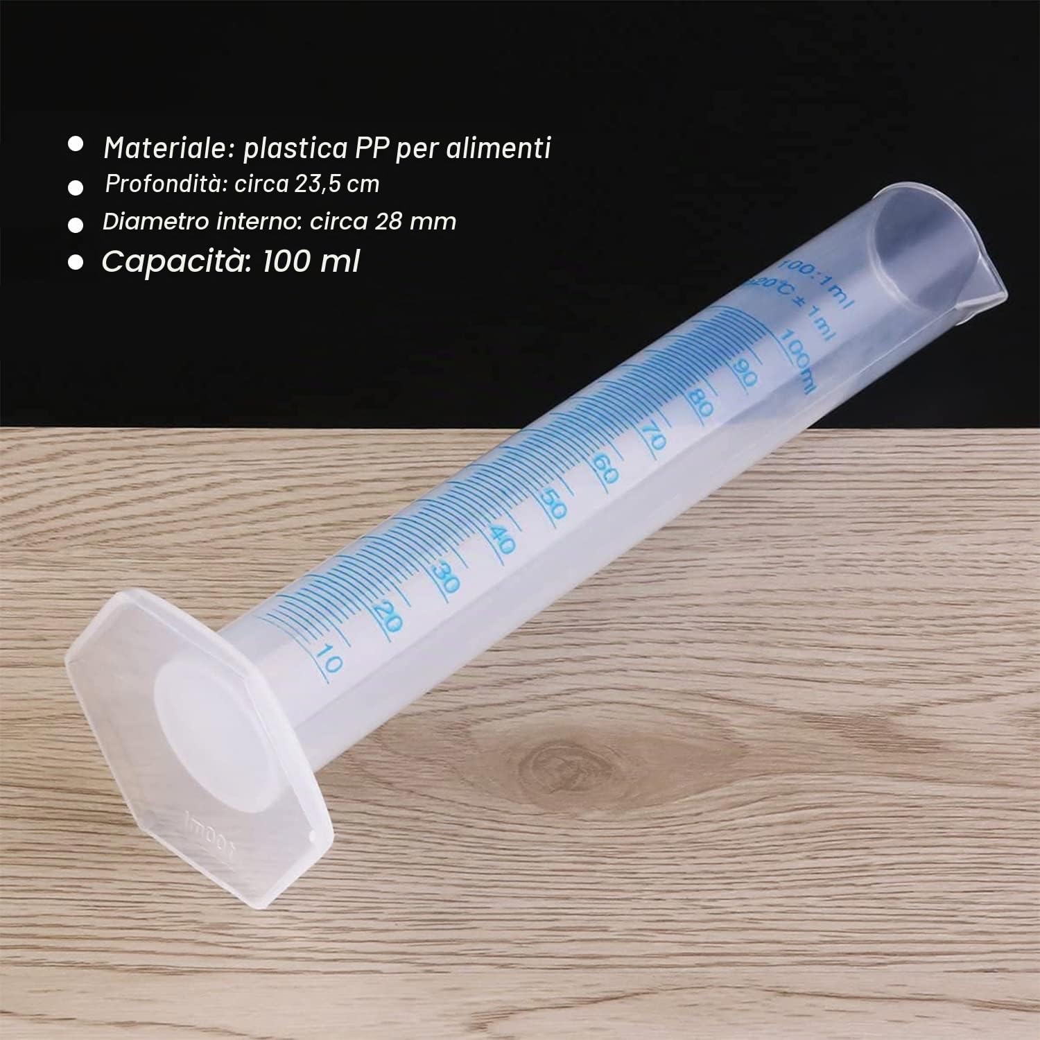 Cilindro graduato in plastica trasparente 100 ml
