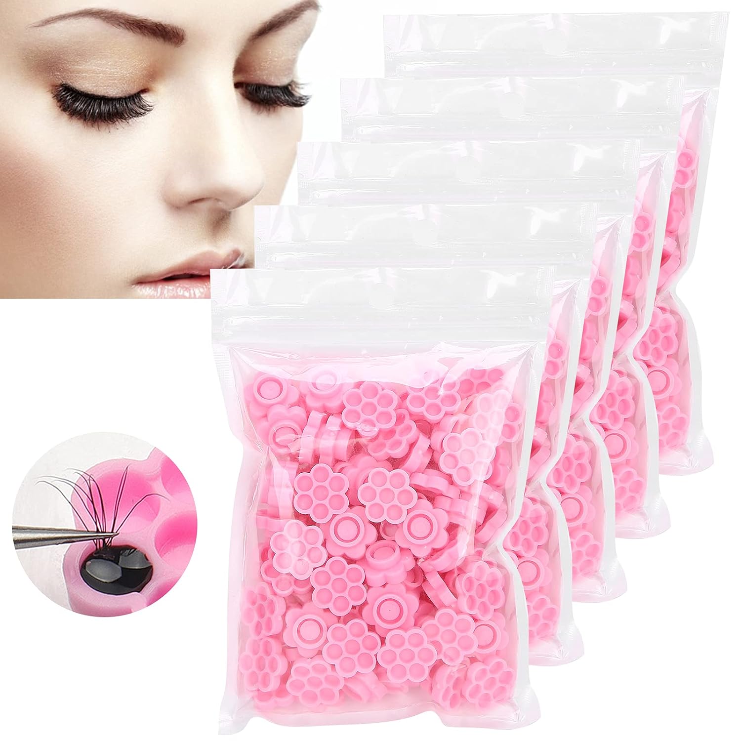 Lash Glue Rings, 500PCS Disposable Glue Rings for Eyelash Extensions, Glue Holder Flower Shaped Eyelash Grafting Glue Cup Nail Art Adhesive Glue Holders