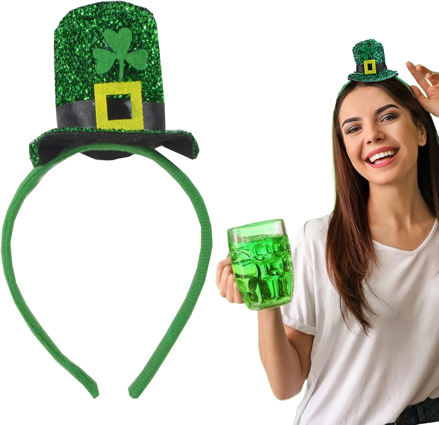 Totelux St. Patrick's Day Headband Green Hat Hair Band Glitter Shamrock Hair Accessories for Women Irish Festive Parade Party Decoration Supplies image 2