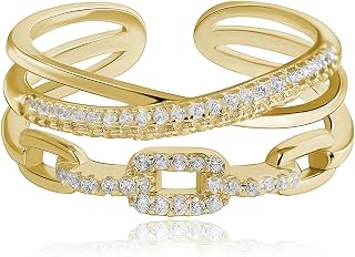 Meissa Sterling Silver Rings for Women Entwined Line with Cubic Zirconia Ring Intertwined Crossover Statement Ring Chunky Wide Index Finger Bands Size Adjustable (Gold)