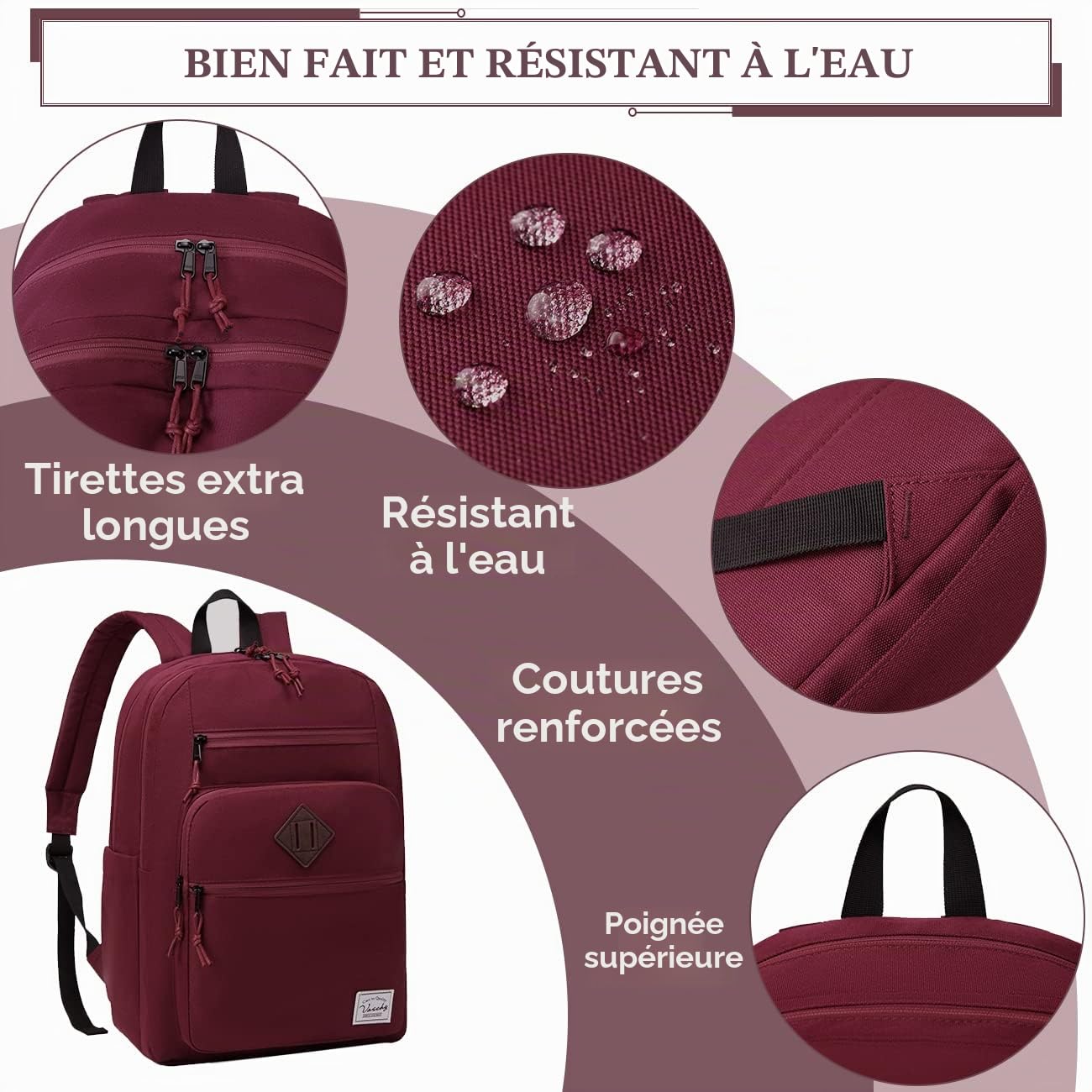 VASCHY Sac à Dos 2 Compartiments, Sac College et Ordinateur Léger Imperméable Grande Capacité pour Adolescent, École, Travail, Voyage