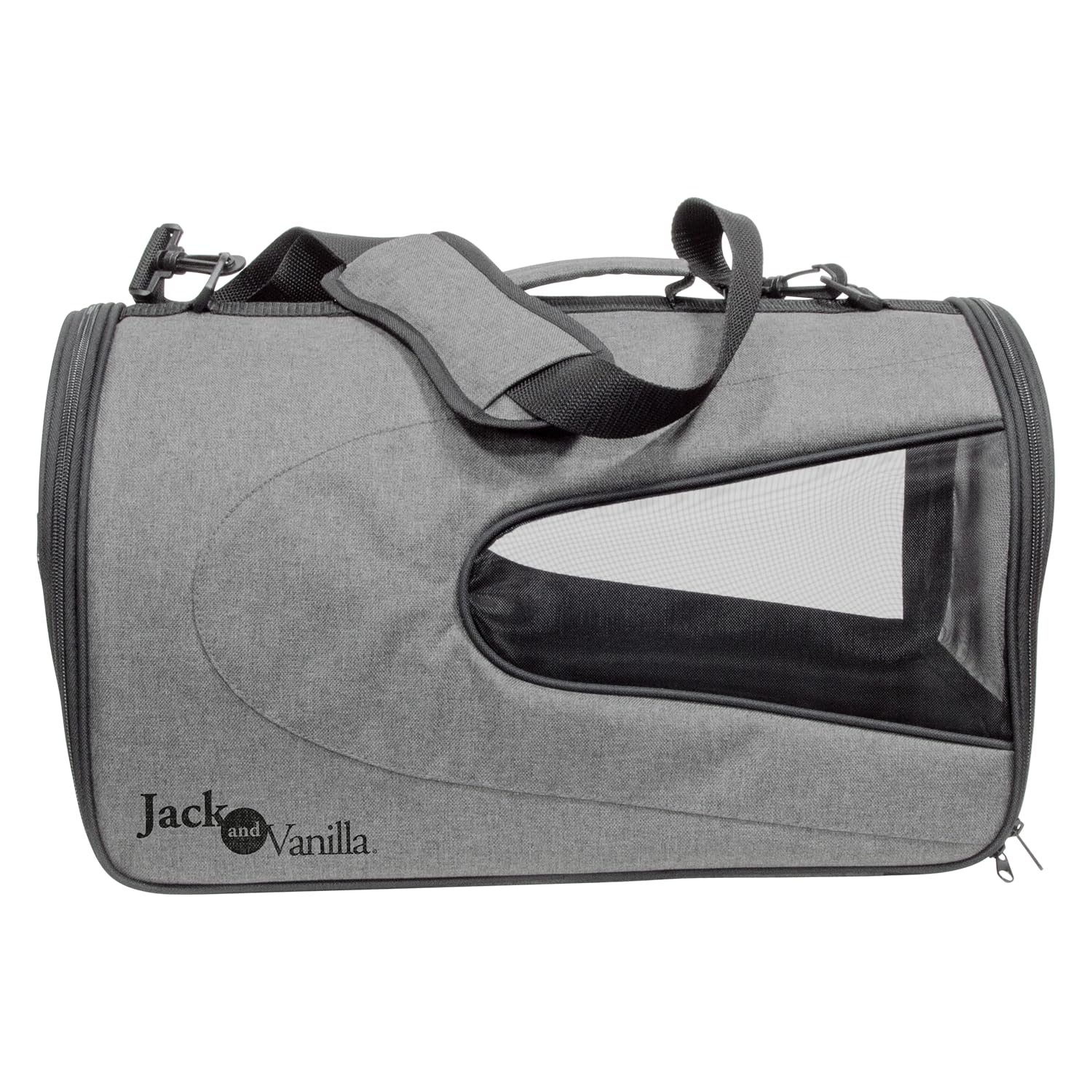 JACK AND VANILLA, Pet Carrier 26 x 46 x 27 cm, Durable and Waterproof Fabric, Optimal Ventilation, Modern Design, Grey/Black, Travel Model
