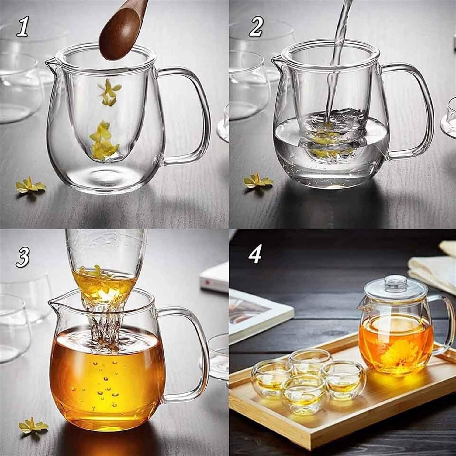 Teapot 650ML Heat Resistant Glass Teapot with Removable Infuser Coffee Maker Kung Fu Tea Set Flower Teapot Tea Maker