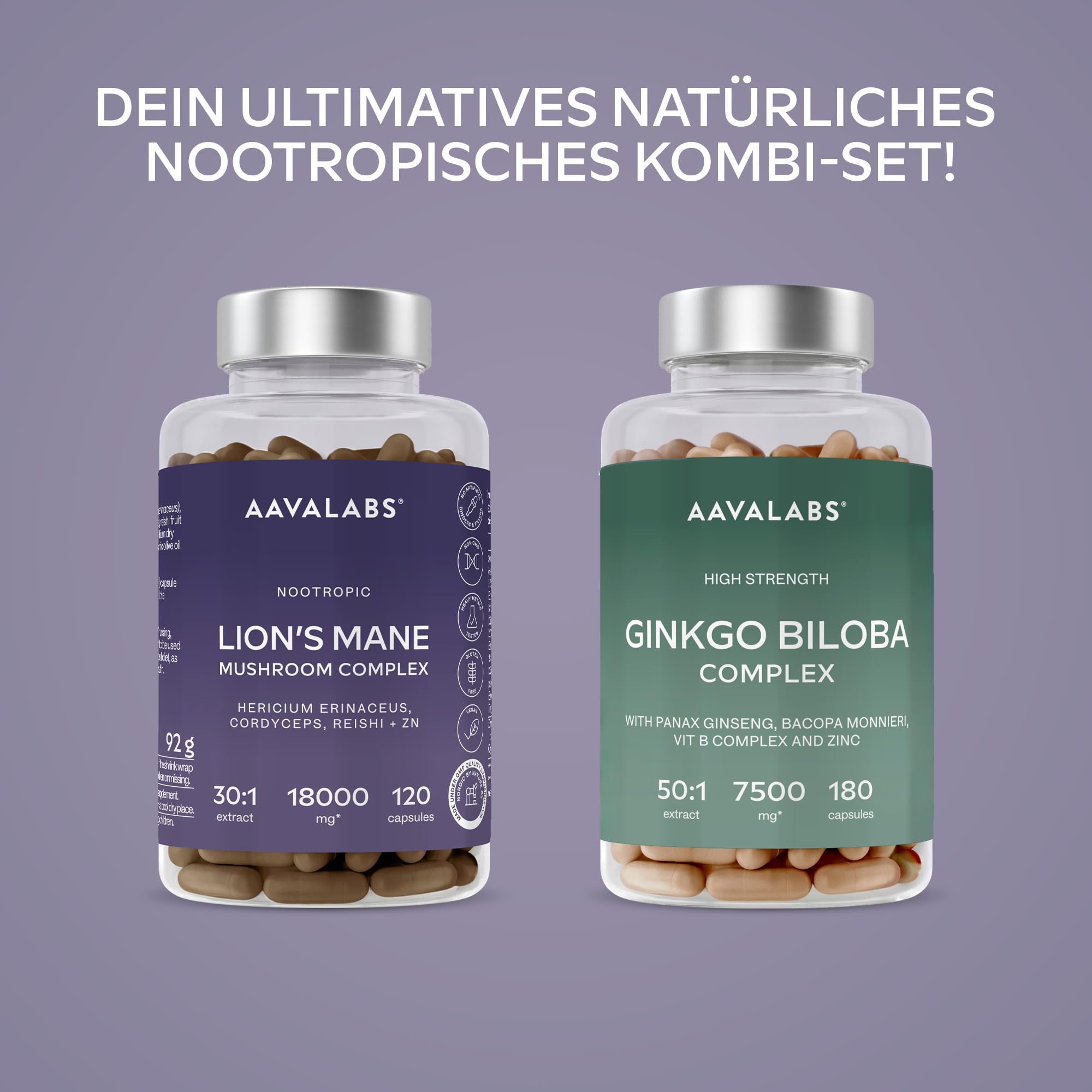 Lions Mane Mushroom Complex 18000 mg Hericium Erinaceus Hochdosiert 30:1 Extrakt - Löwenmähne Pilz - Lions Mane Kapseln mit Reishi, Cordyceps & Zink - 120 Kapseln