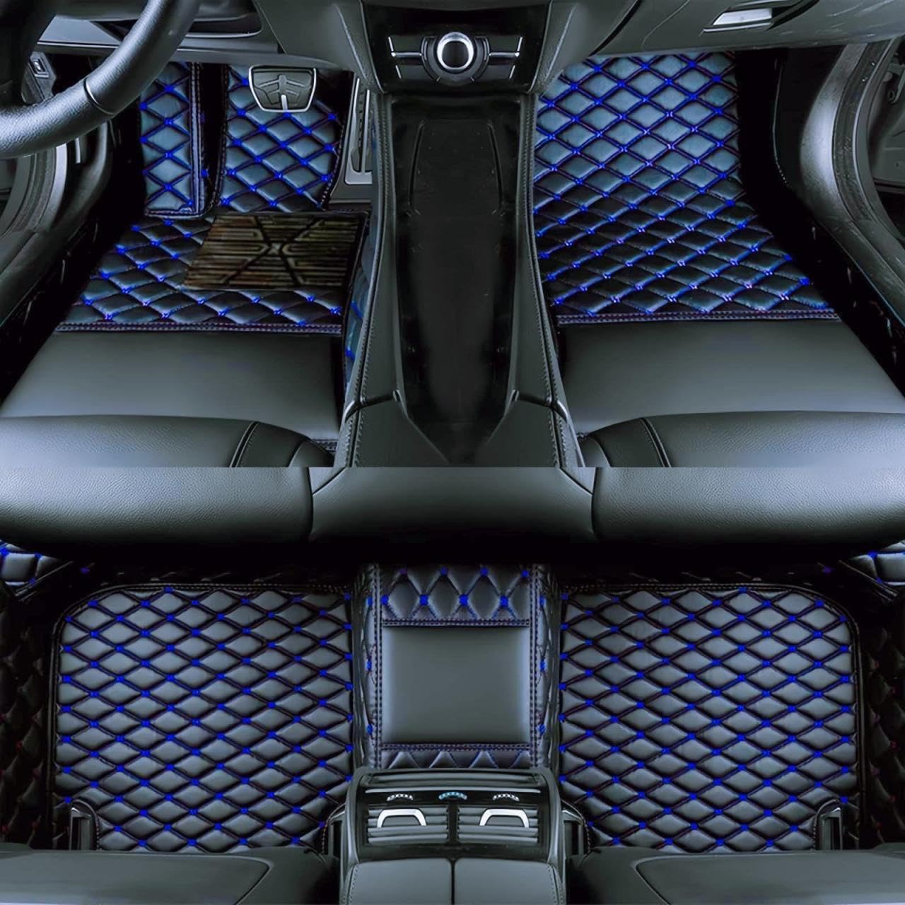 Custom Luxury Car Floor Mats Suitable for All Sedans, Sports Cars,SUV, Business Vehicles, Trucks, Waterproof and Anti Slip Fully Covered Leather Floor Mats (Black Blue)