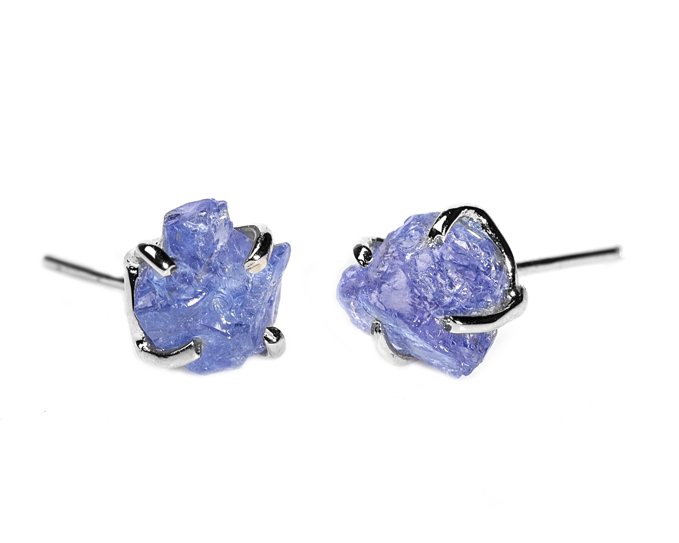 Certified Tanzanite Raw Gemstone Stud Earrings for Women