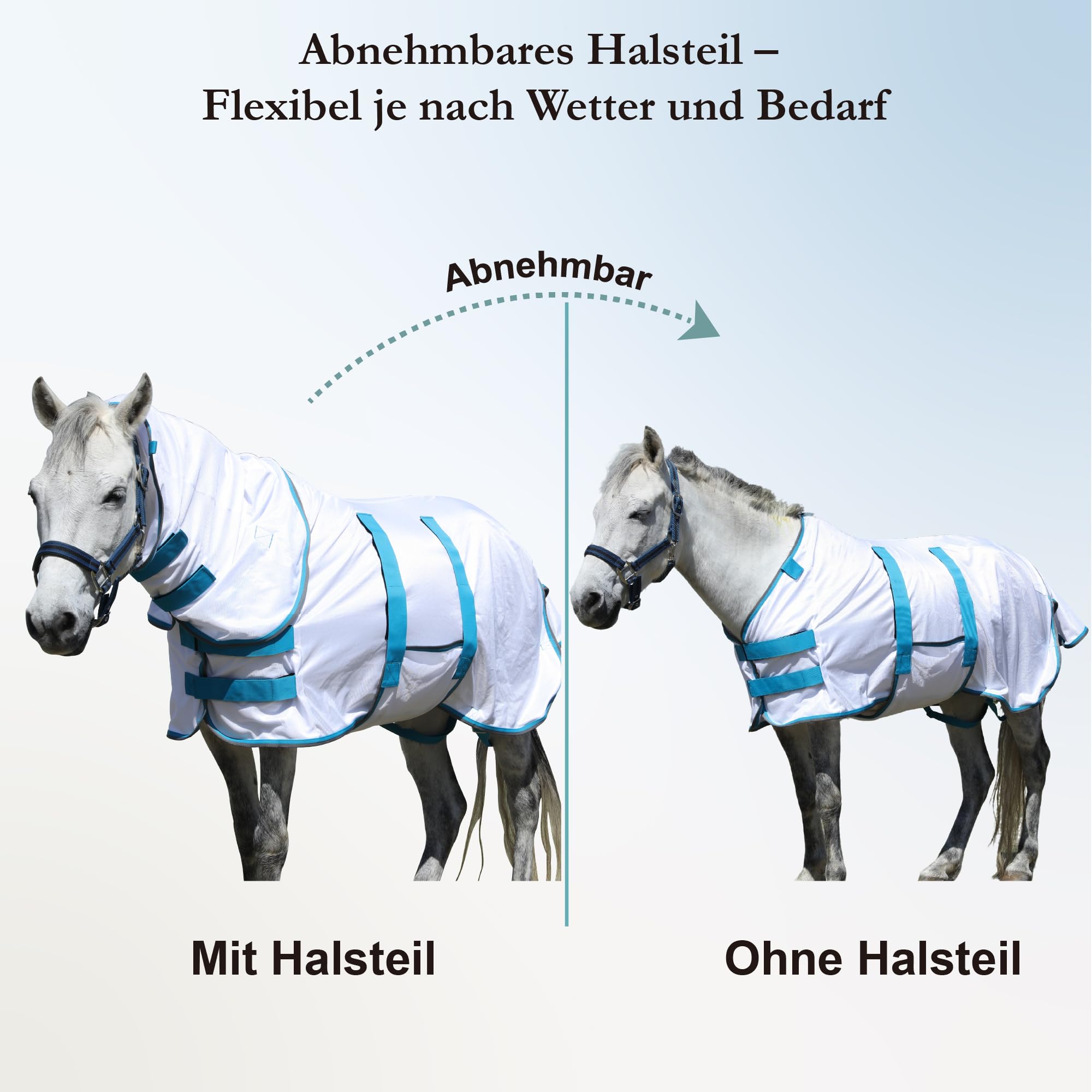 Couverture anti-mouches pour poney avec partie détachable pour le cou, respirante et légère, confortable, couverture d'été pour mini-, shetty- et poneys nains, sangles de poitrine et